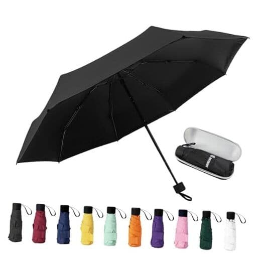  Compact Travel Umbrella,UV Protection, Lightweight Folding 39 Inches Black