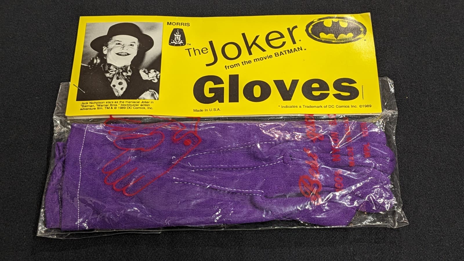1989 Morris DC BATMAN '89 Jack Nicholson The Joker Gloves- New In Sealed Package 2