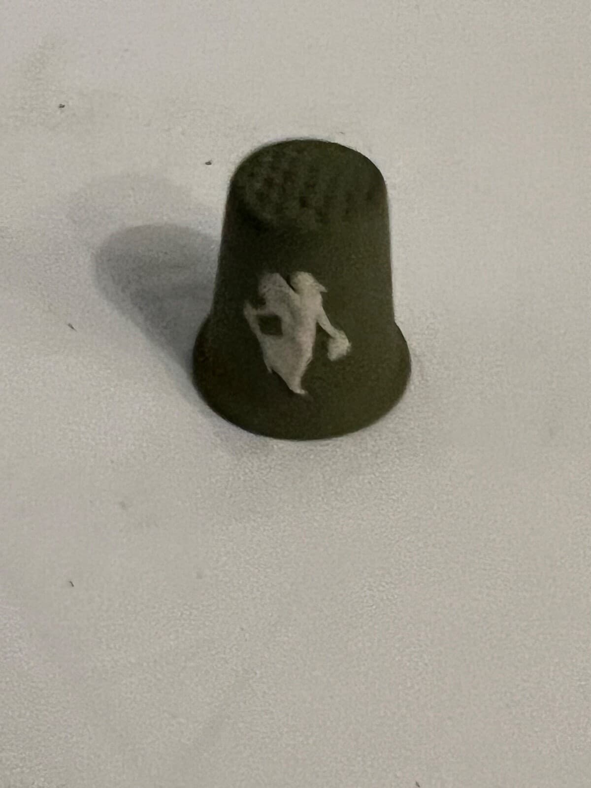 Vintage Wedgwood Sage Green Jasperware Dancing Hours Floral Girl Thimble 2