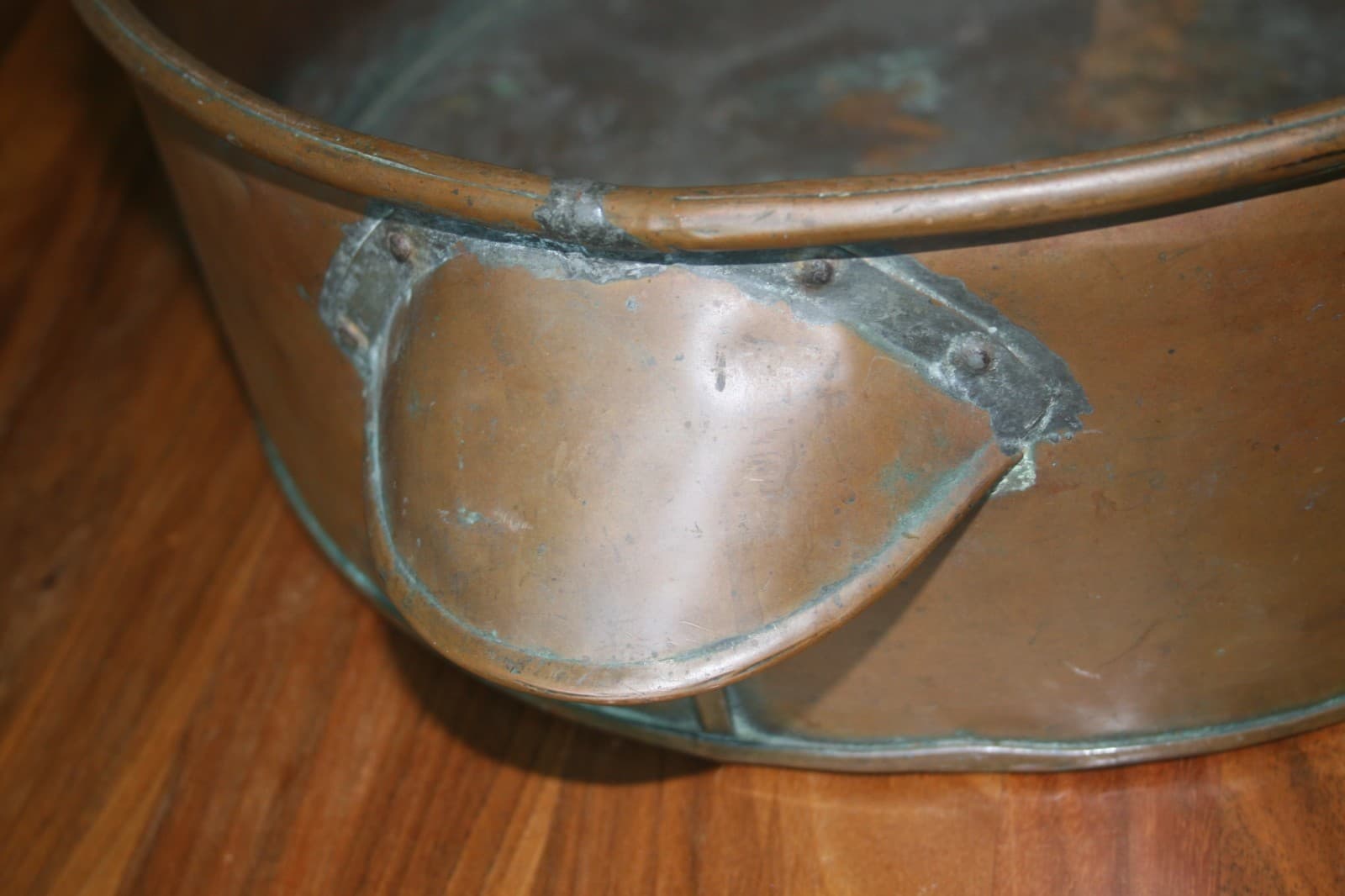 Antique Large Copper Flat Bottom Pot Kettle 4