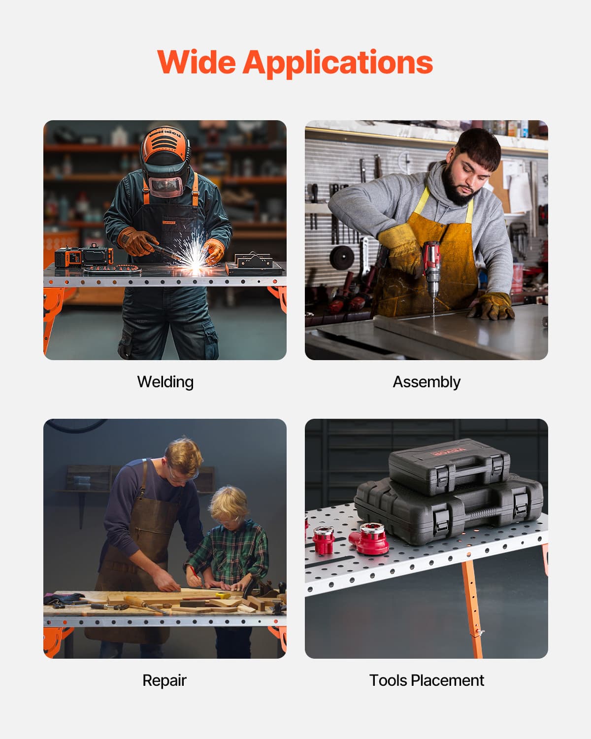 Welding Table 44" x 21" 500LBS Folding Workbench with 4-Level Adjustable Height 6