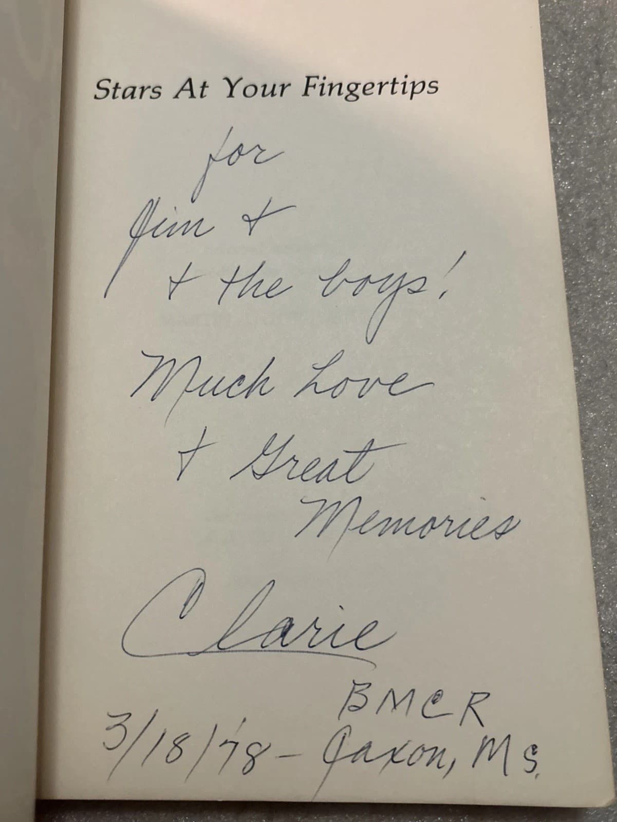 “Stars At Your Fingertips” Signed & Inscribed Claire Collins Harvey (underlined) 2