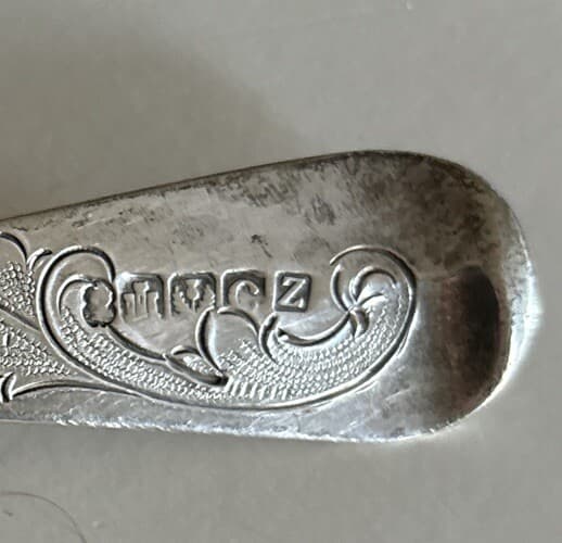 Rare Antique 1808 Scottish John Ziegler Sterling Silver Berry 9” Spoon Etched 3