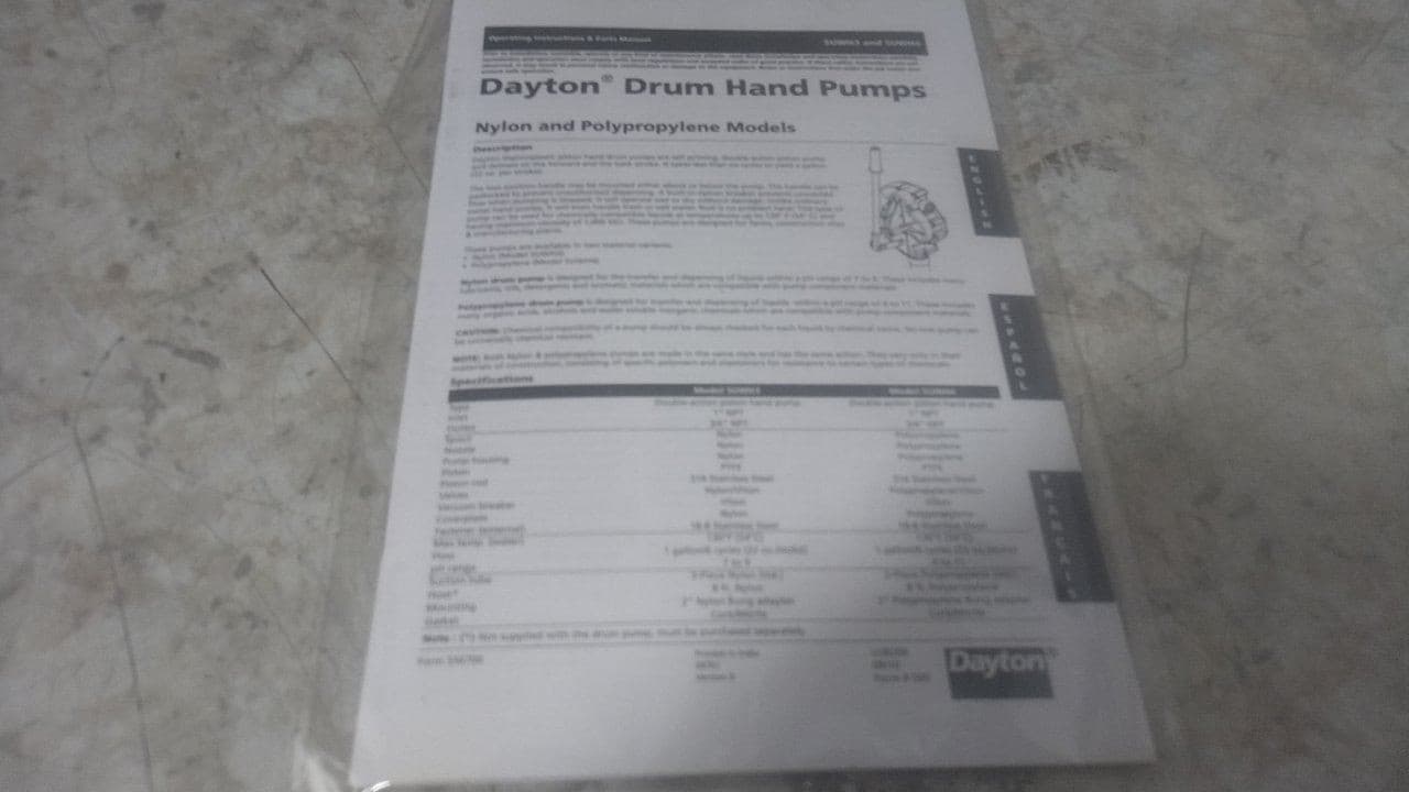 Dayton 5UWH3 22 Oz per Stroke Max Flow Rate Hand Operated Drum Pump (BW) 6