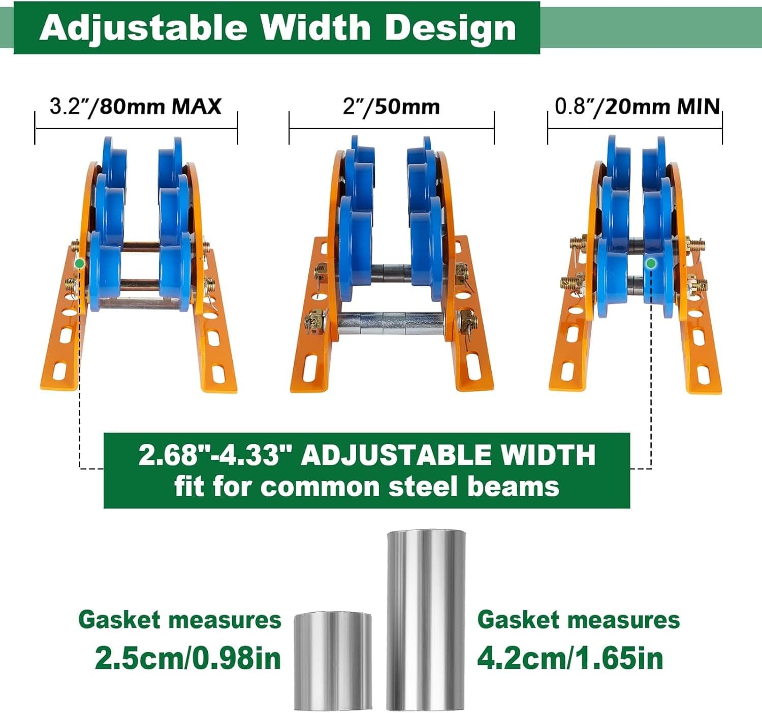 Heavy Duty I-Beam Trolley for Electric Hoist, 1 Ton Capacity with Dual Orange  2