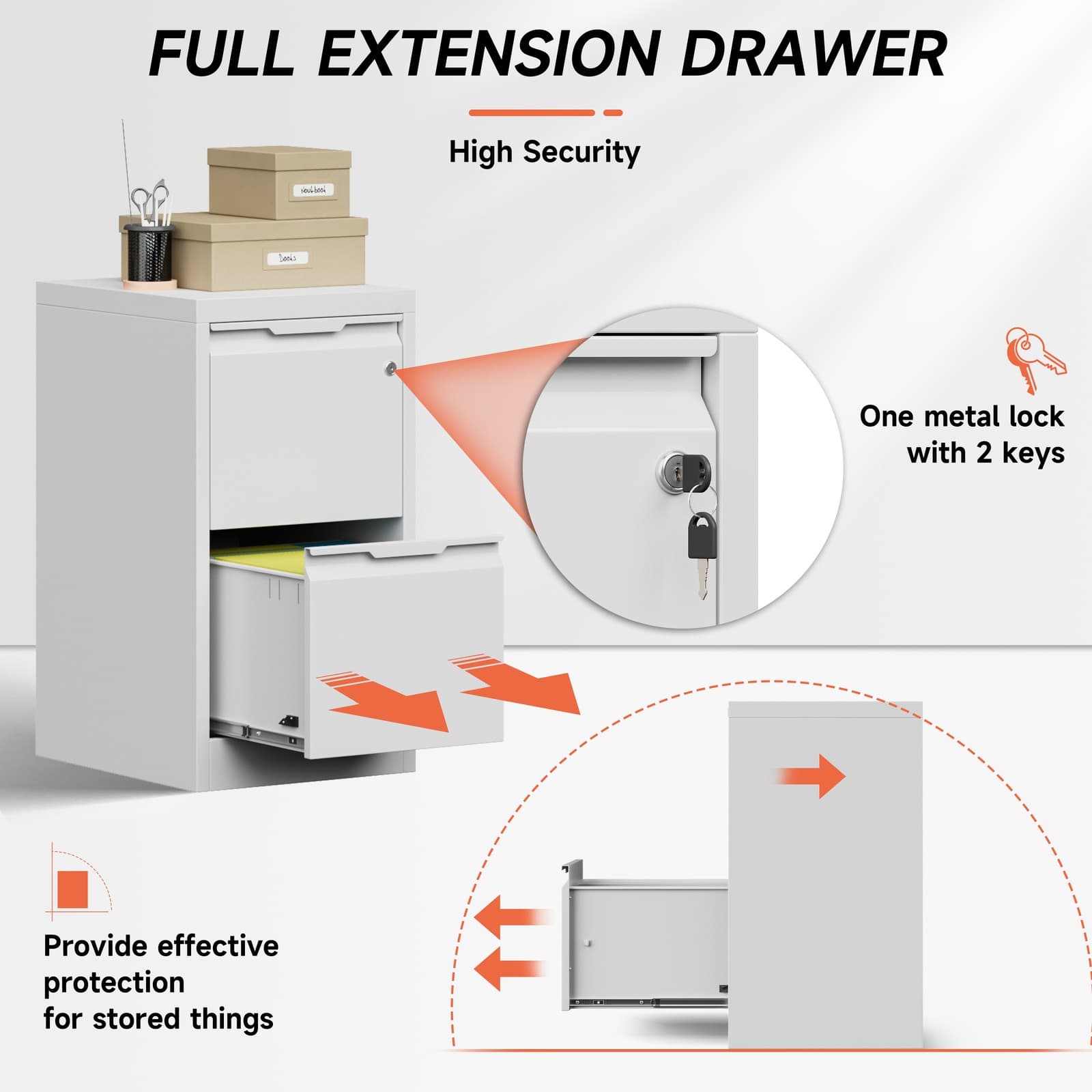 Office 2 Drawer Vertical File Cabinet with Lock Storage Filing Cabinet Organizer 3
