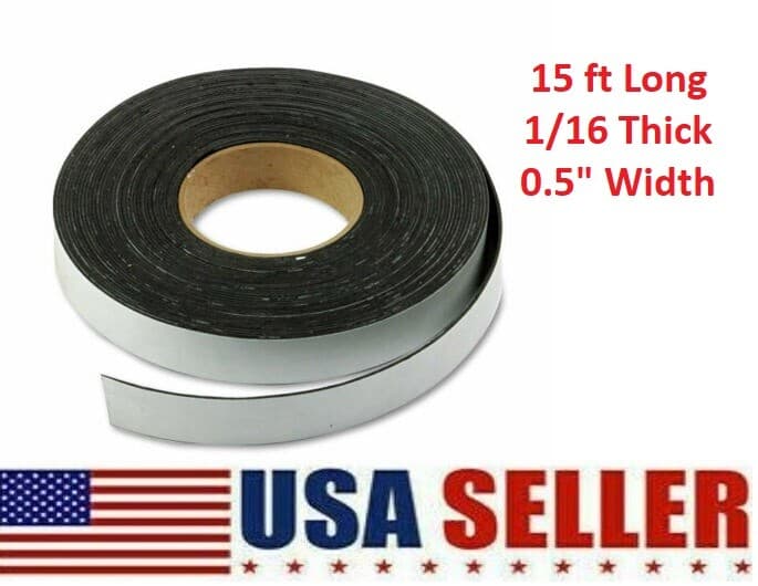 1/16 Thick Adhesive Magnetic Roll - 0.5" wide x 15ft magnet strip roll