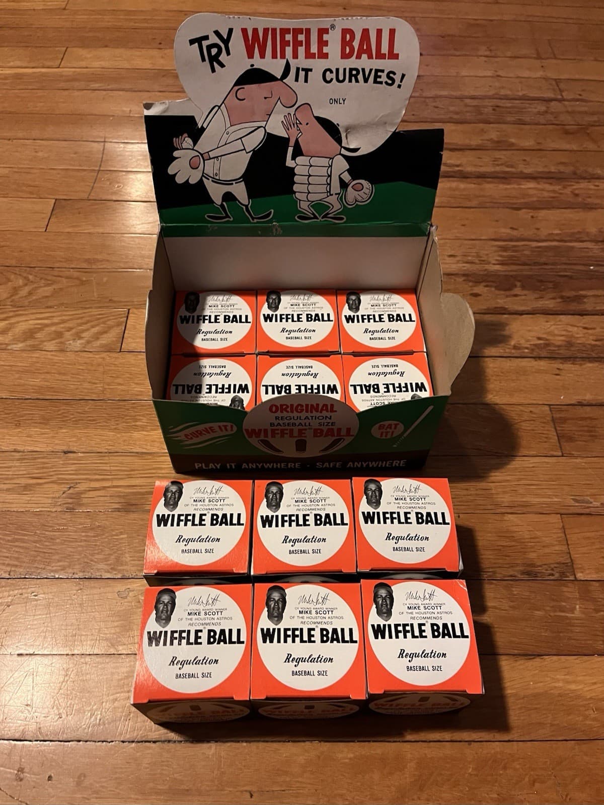 VINAGE Wiffle Ball Counter Display Mike Scott Full Case 12 Pack 80s 2