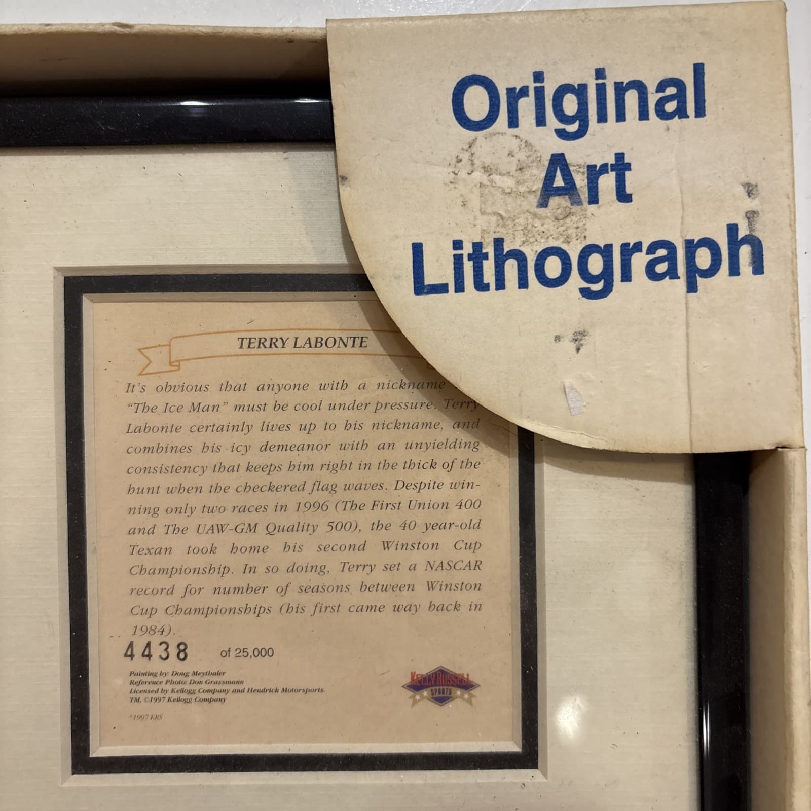 NASCAR DRIVER TERRY LABONTE ORIGINAL ART LITHOGRAPH 4438/25000  (14"×11") 3