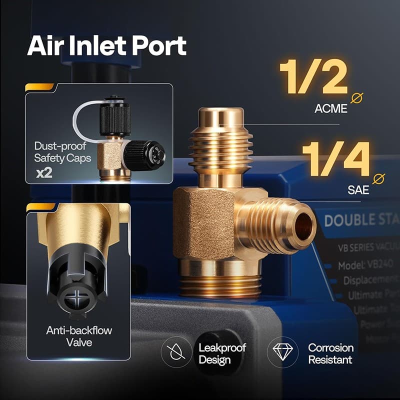 1/2HP 5CFM Dual Stage HVAC Air Vacuum Pump AC Manifold Gauge Set Sparkless Motor 5