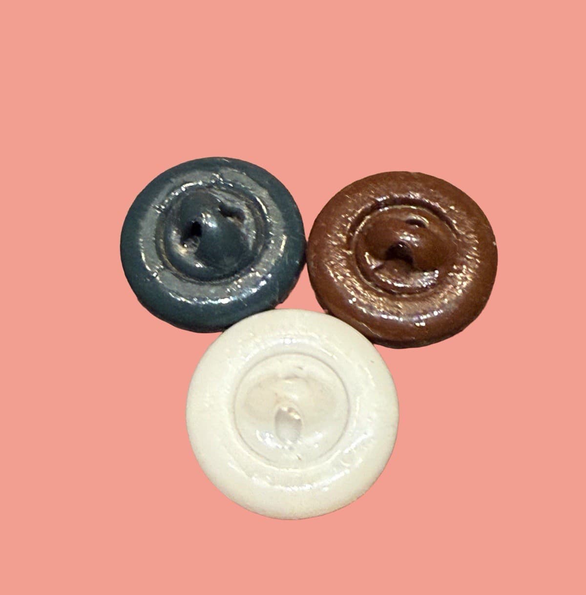 3 Old China TWISS Buttons ,   Pattern 1 & #8 , Plaid 11/16”-3/4" 2