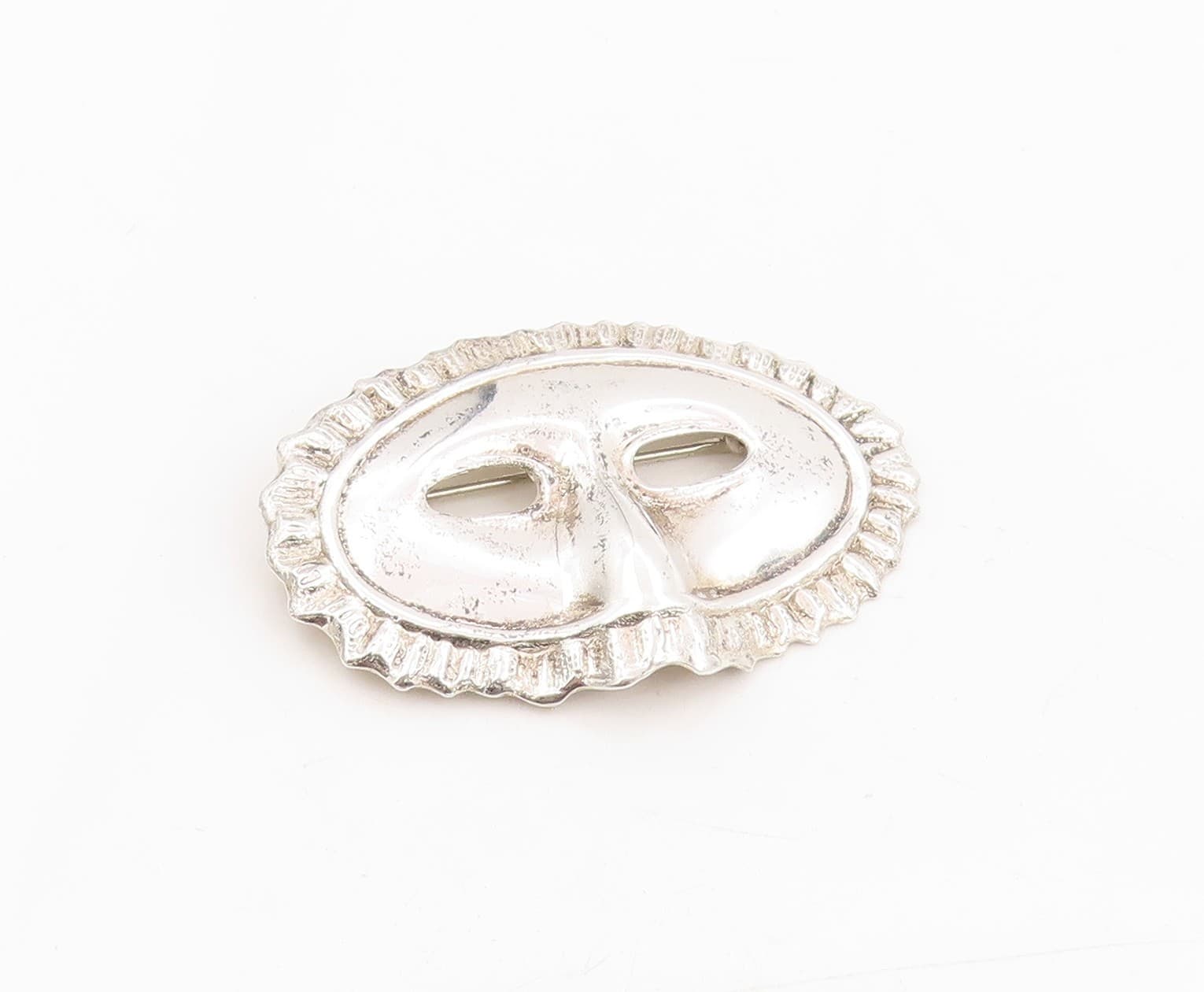 925 Sterling Silver Vintage Brooch Carved Carnival Masquerade Mask Pin  BP12044 2
