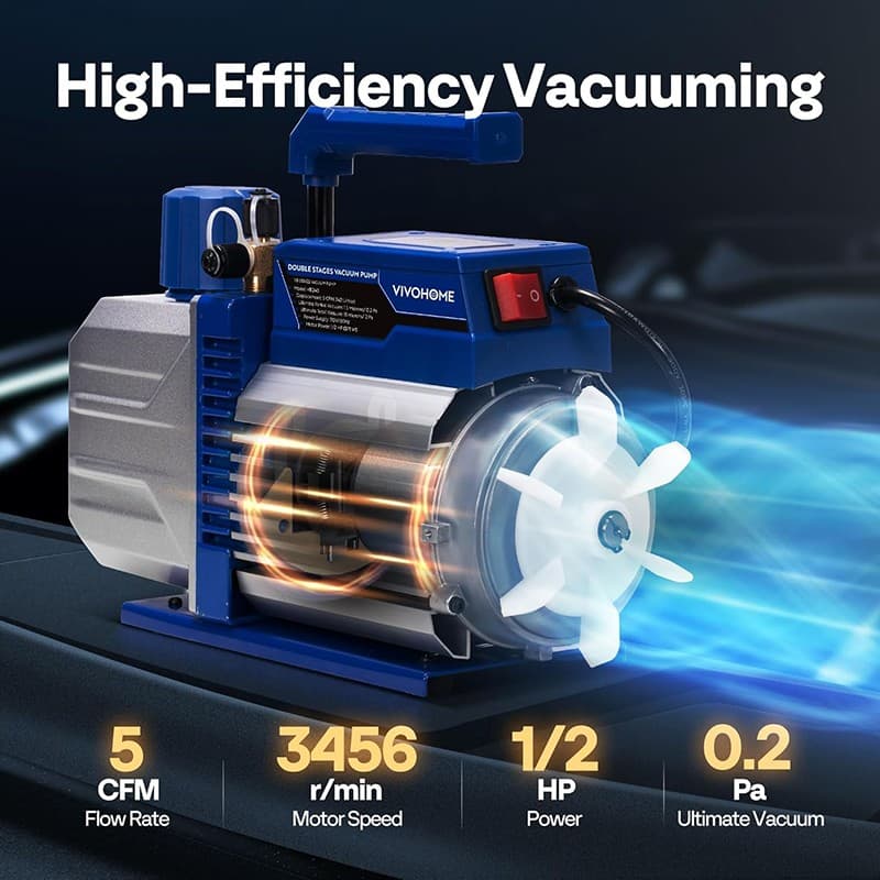 1/2HP 5CFM Dual Stage HVAC Air Vacuum Pump AC Manifold Gauge Set Sparkless Motor 4