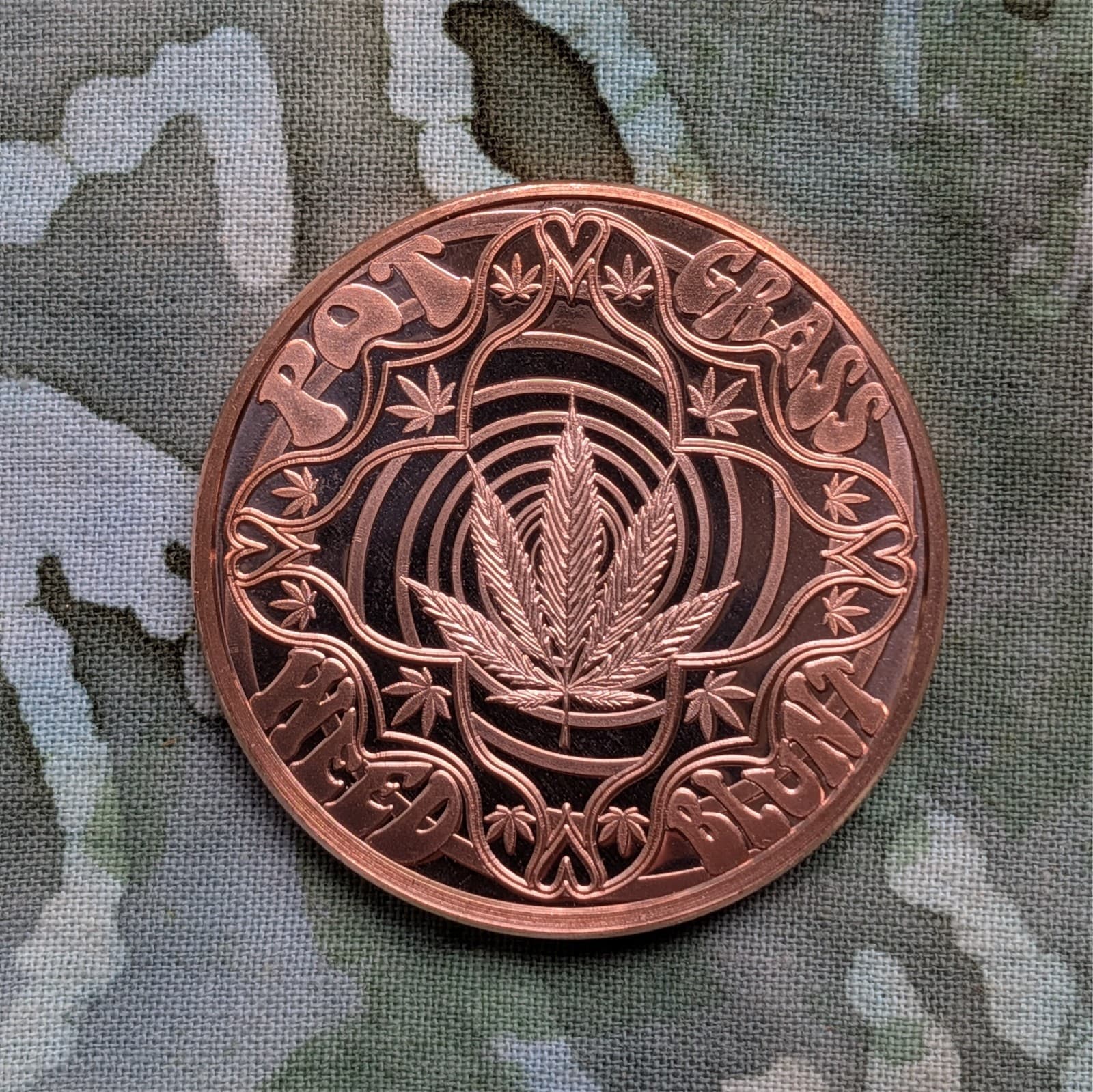 Reverse Proof 420 Weed Pot Herb  .999 1oz Copper Round. 2