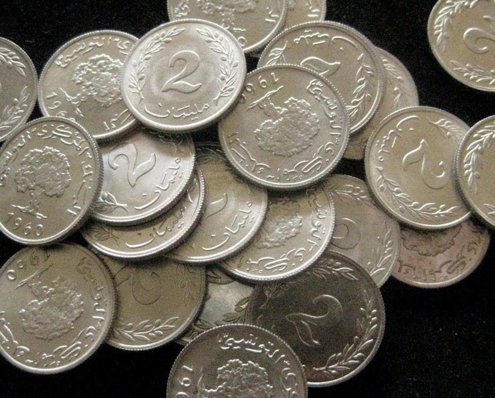 Tunisia 2 Millim 1960  BU lot of 25 BU coins 2