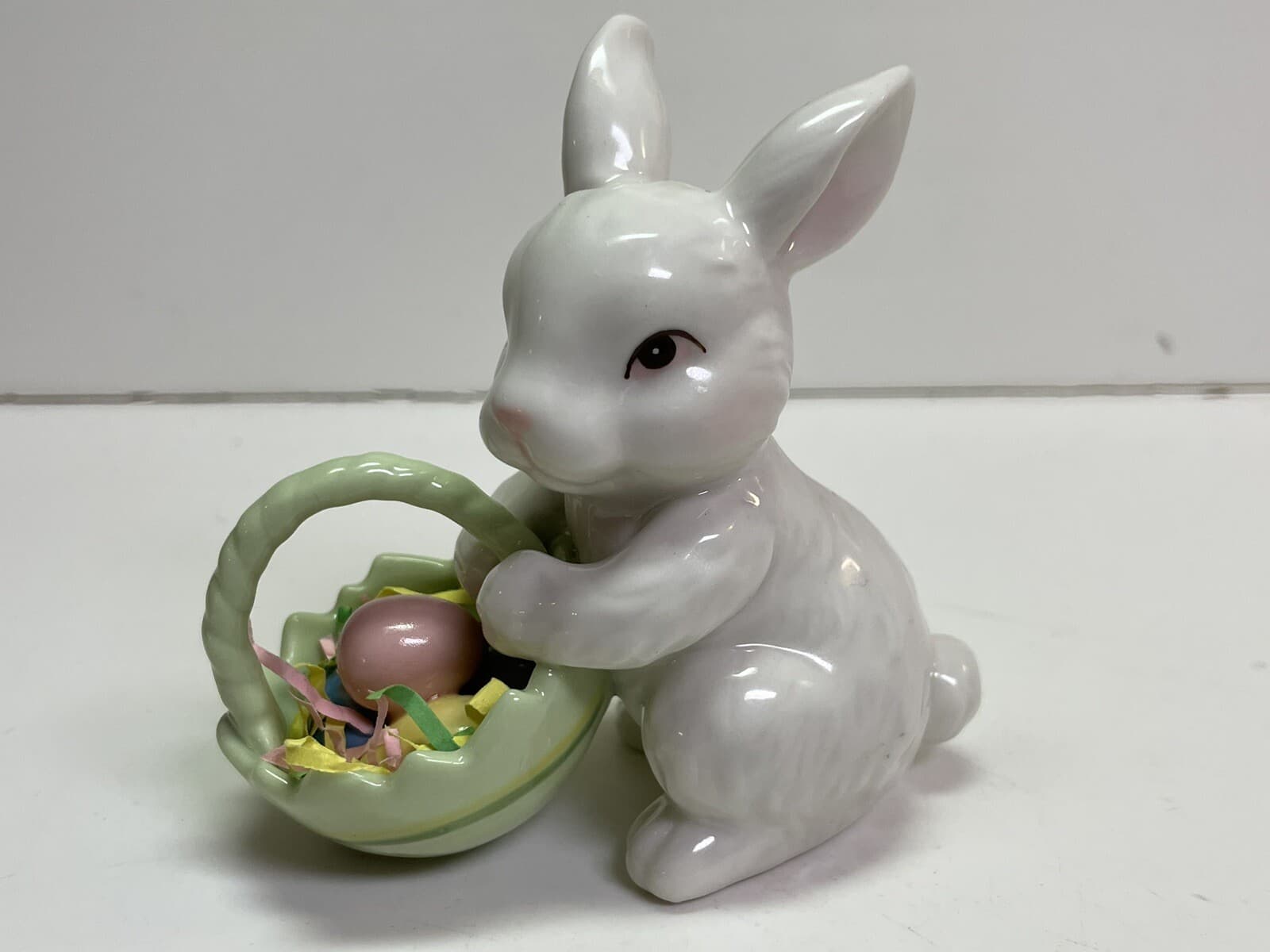 Cosmos Rabbit With Easter Egg Basket Ceramic Figurine