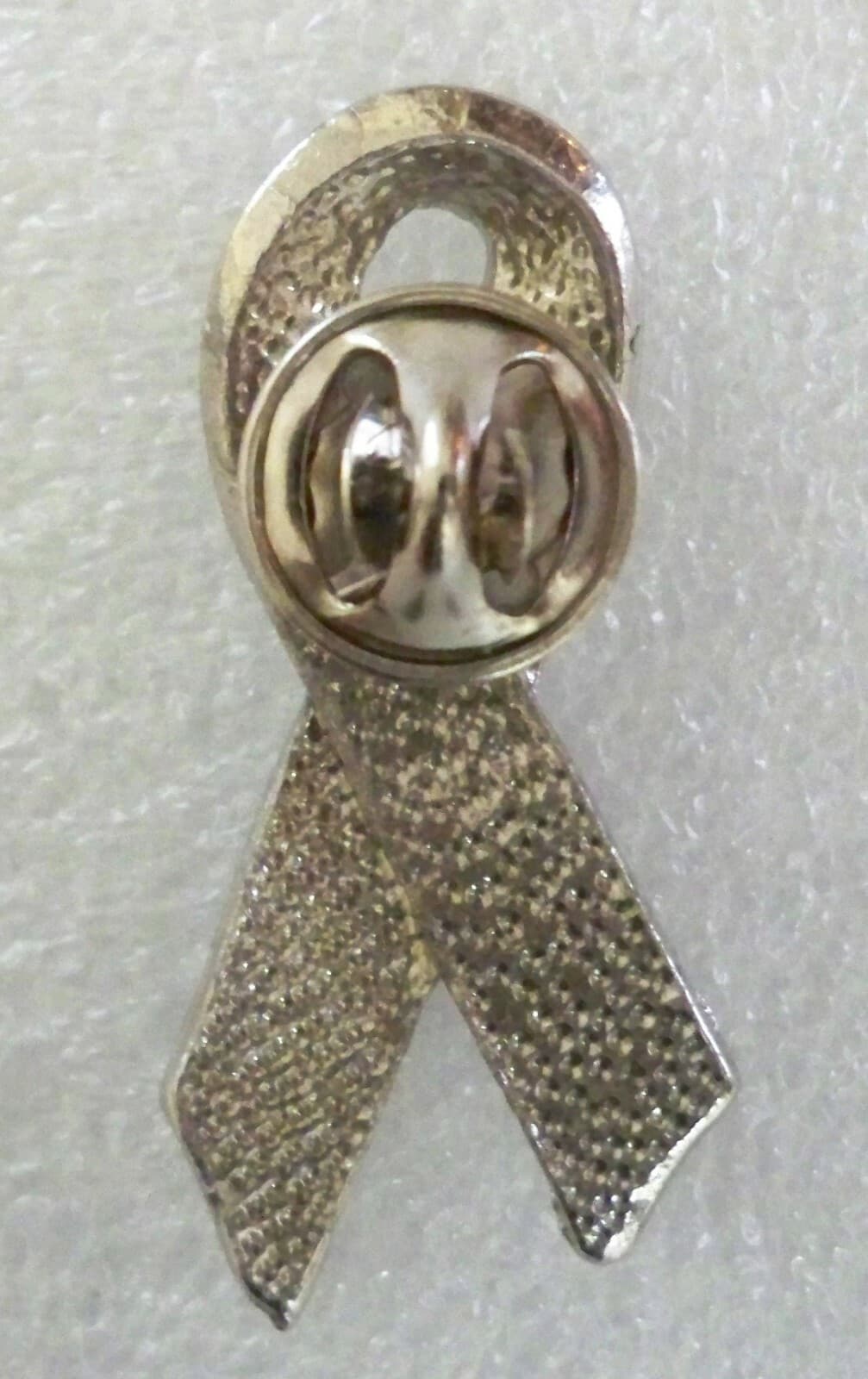 Ovarian Cancer Awareness teal ribbon lapel pin, silvertone plated, made in USA 2