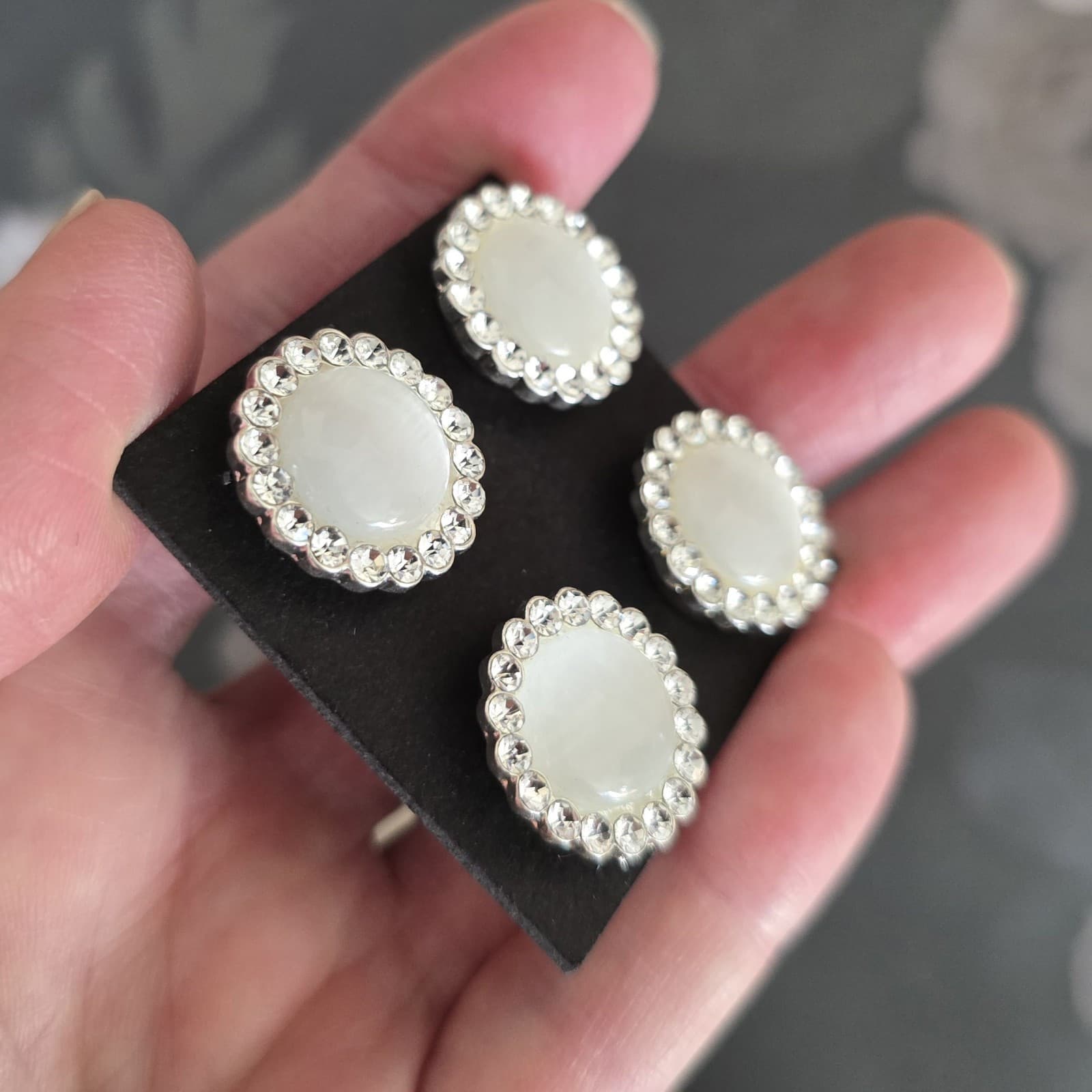 4 White Glass Magnetic Pins . Horse Show Saddleseat Western.  Sash, Dress Magnet 6