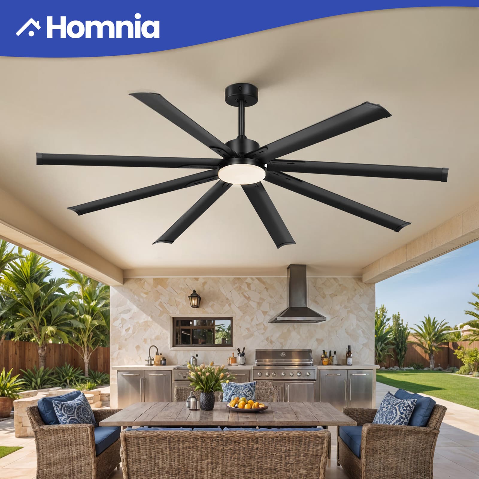80" Commercial Ceiling Fan w/ Adjustable Light Remote Control Reversible Black