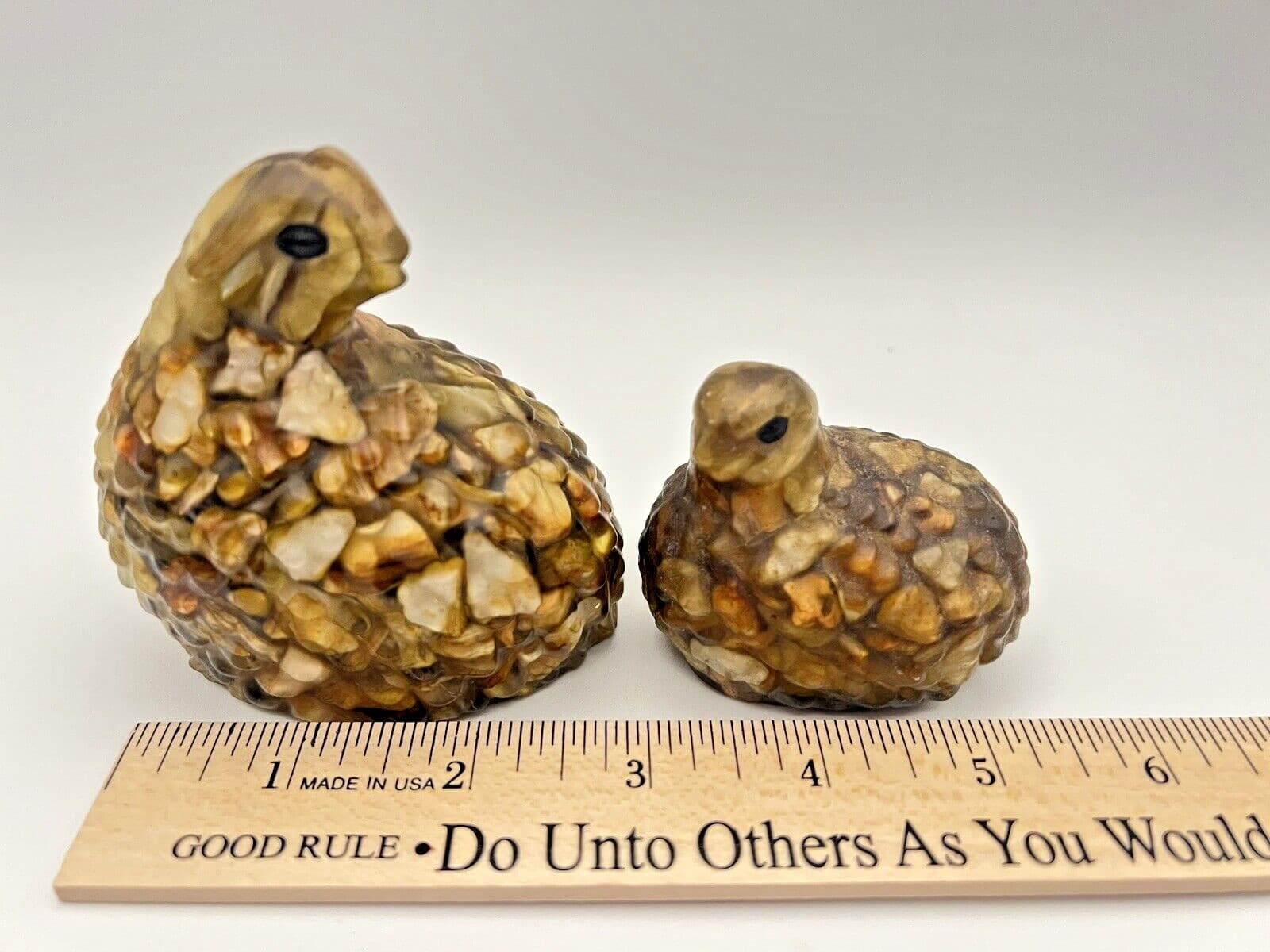 Vtg set of 2 Quail Mother of Pearl Vomit Bird Figurines Handmade Tennessee Shell 4