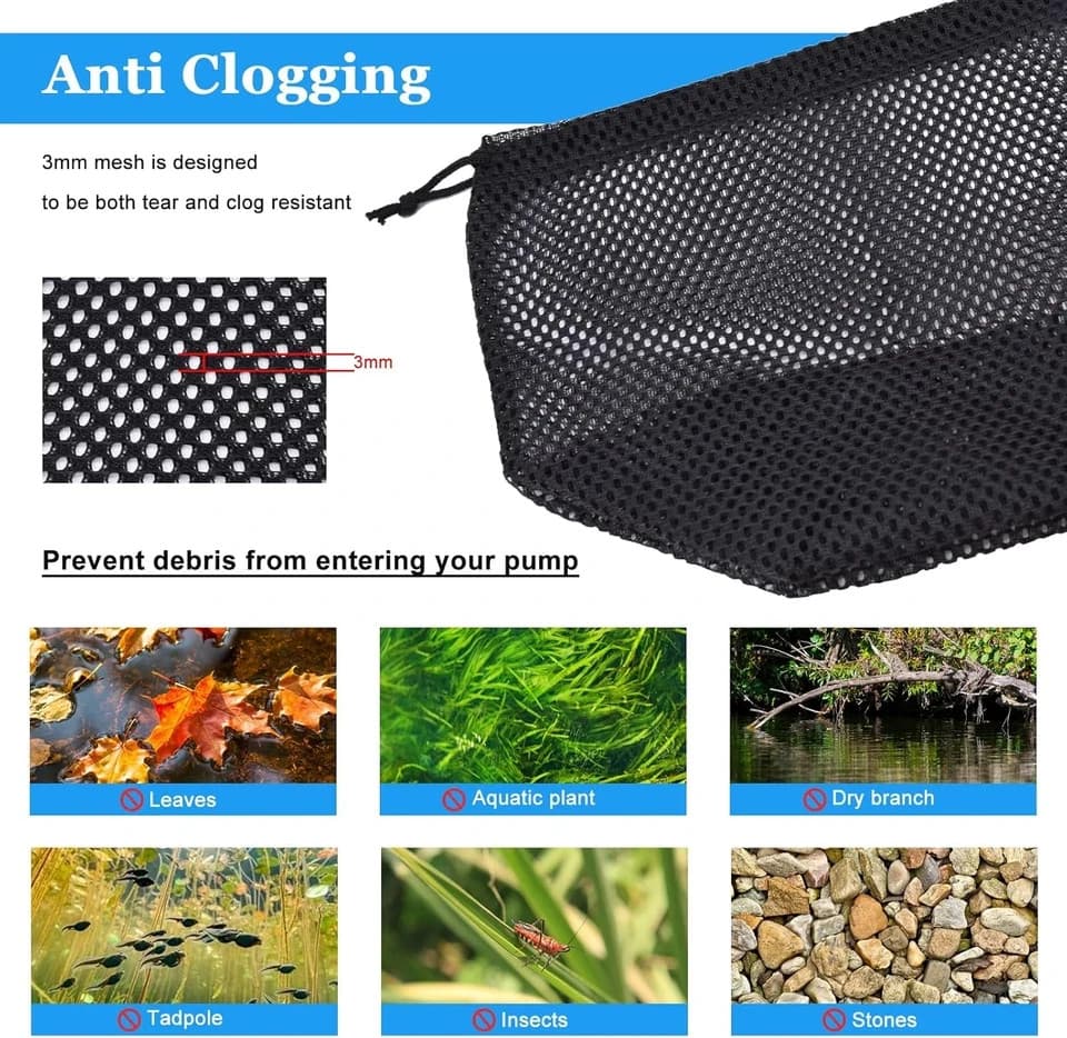 Pond Pump Filter, 7 Inch Anti-Clogging Pond Filter Bag Mesh Water Pump Barrier B 5