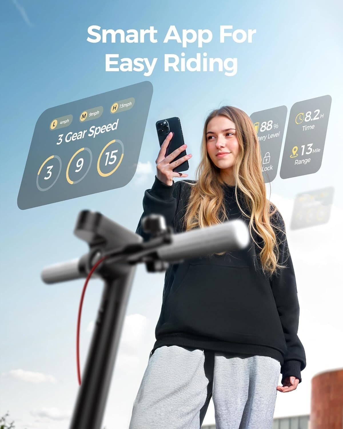 2025 Electric Scooter for Adults Teens Folding E-Scooter w/ APP&Shock Suspension 3