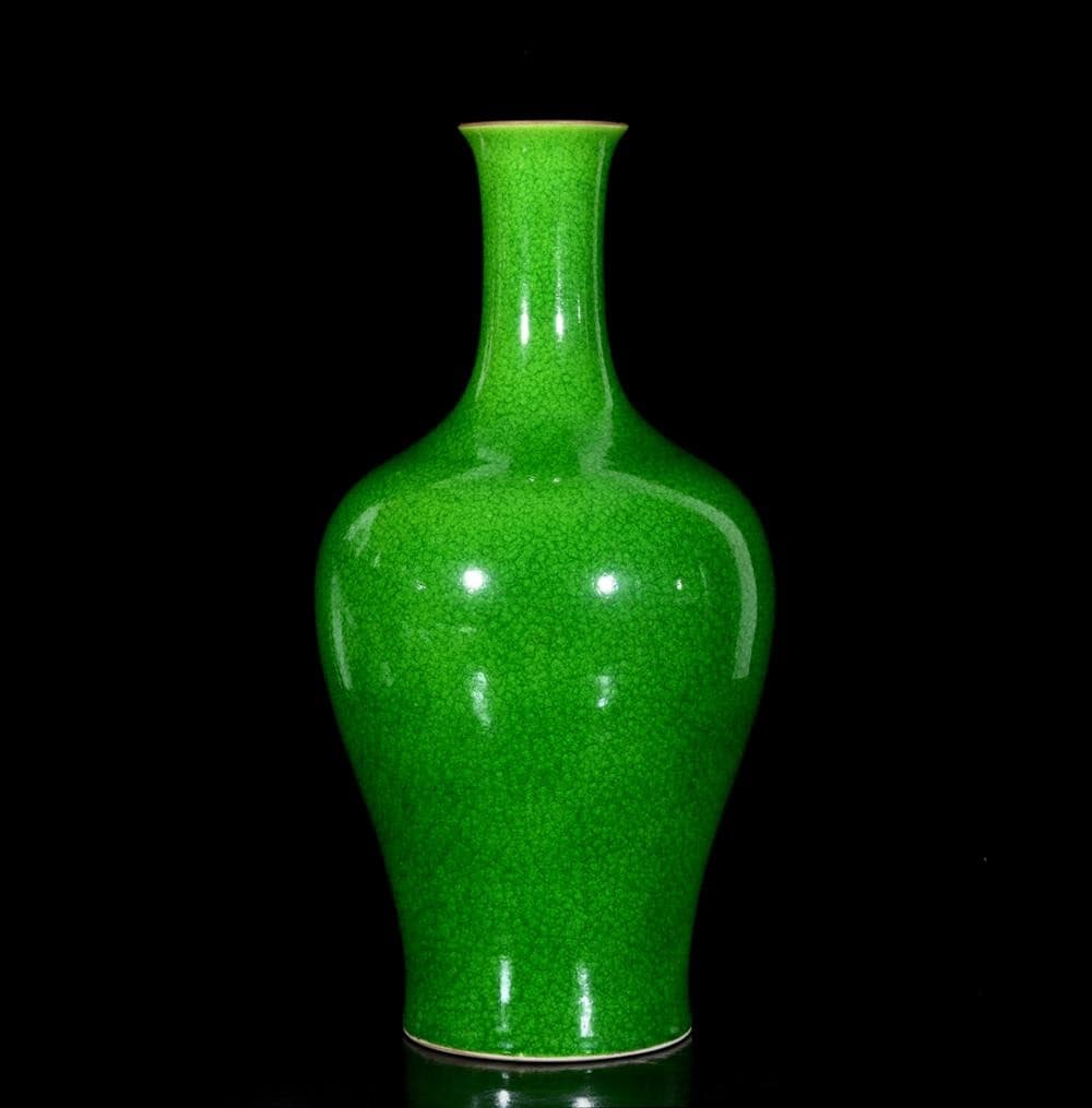 39CM Yongzheng Signed Old Chinese Peacock Green Vase U1322 2