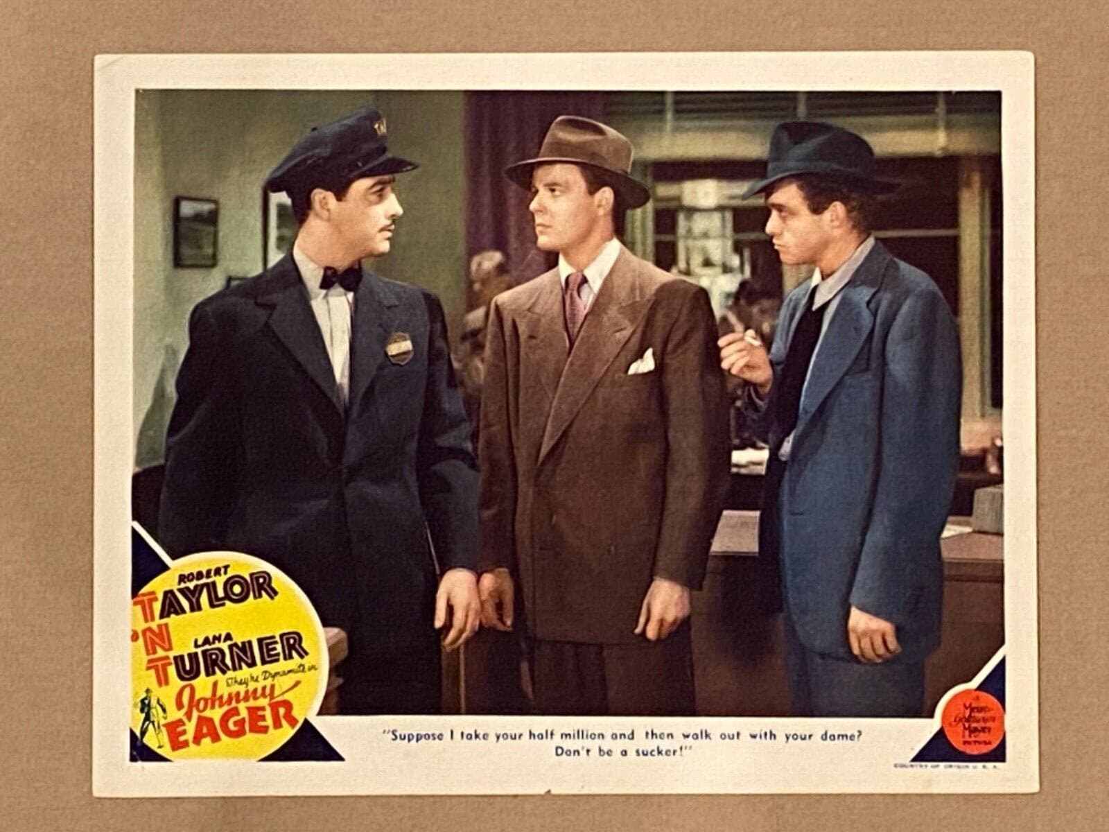 JOHNNY EAGER ‘41 ROBERT TAYLOR WITH VAN HEFLIN FILM NOIR LOBBY CARD