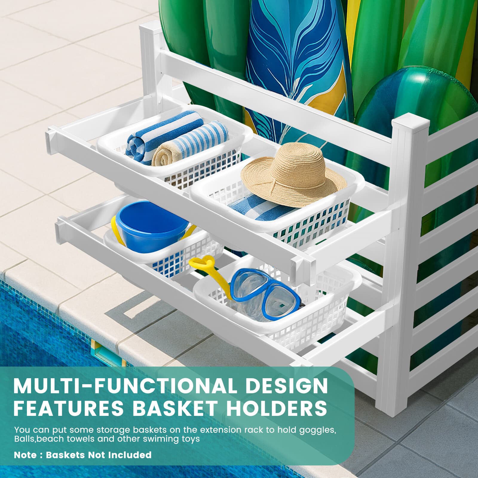 NAIZEA Pool Storage Bin 65"Wx45"Lx39" H PVC Vinyl Pool Float Storage Organizer 4