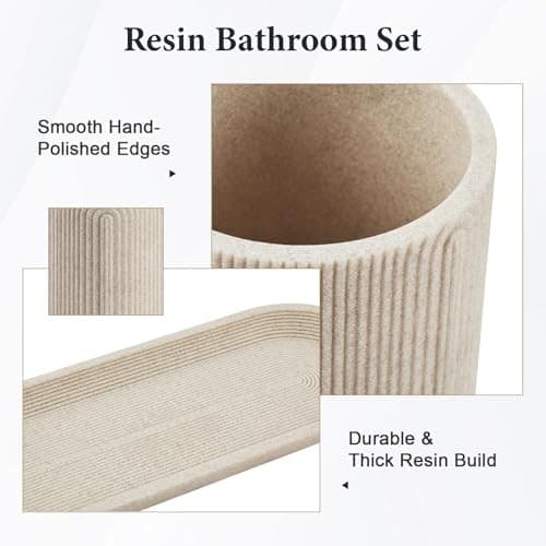 Bathroom Accessories Set - 7-Piece Resin Bathroom Set, Complete Set Beige 6