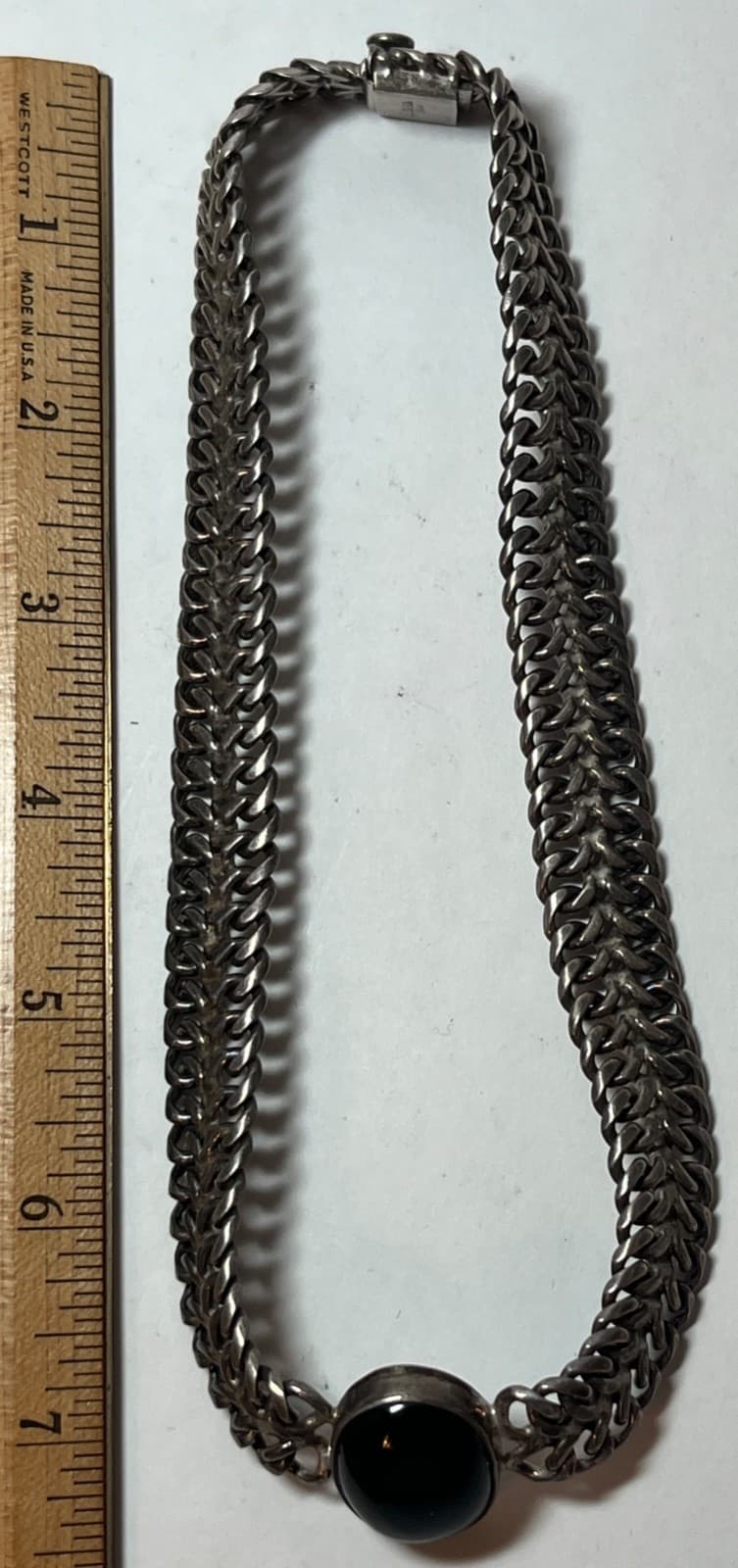 Massive Mexico 925 Silver Link Choker Necklace with Onyx center stone 6