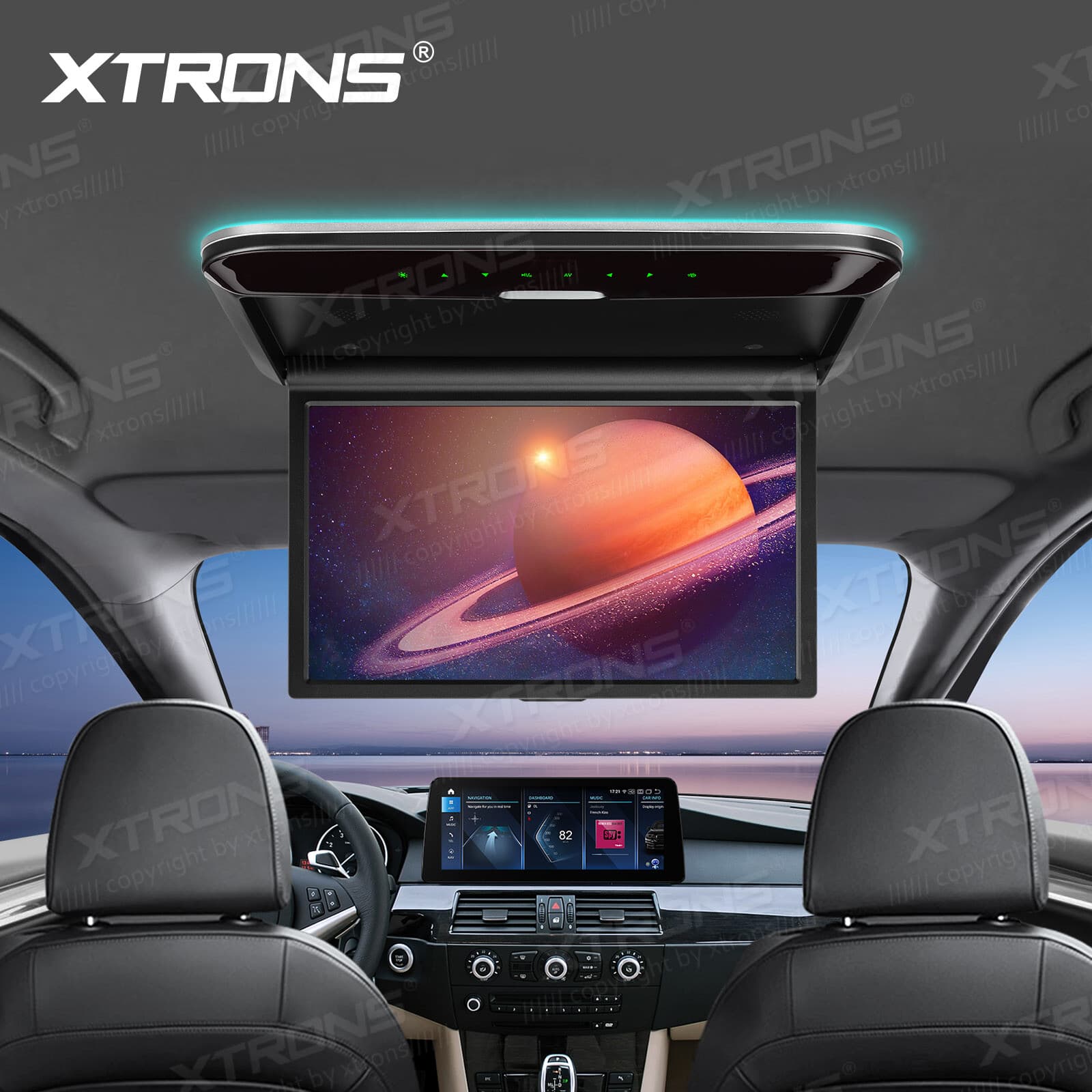 14" HD Screen Car TV Roof Flip Down Monitor 1080P Speakers HDMI AV-IN IR/FM 4