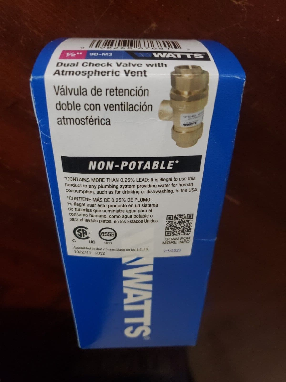 Watts 1/2" 9D-M3 0950053 dual check valve with atmospheric vent made in USA qty