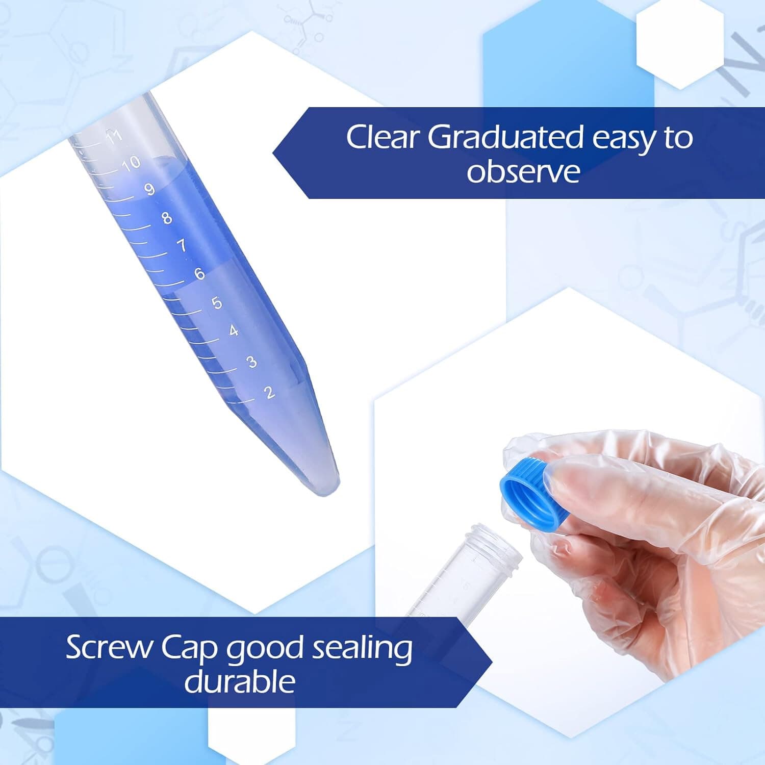 15mL Centrifuge Tube with Blue Flat Top Screw Cap,Conical,Sterile,PP Test Tubes 3