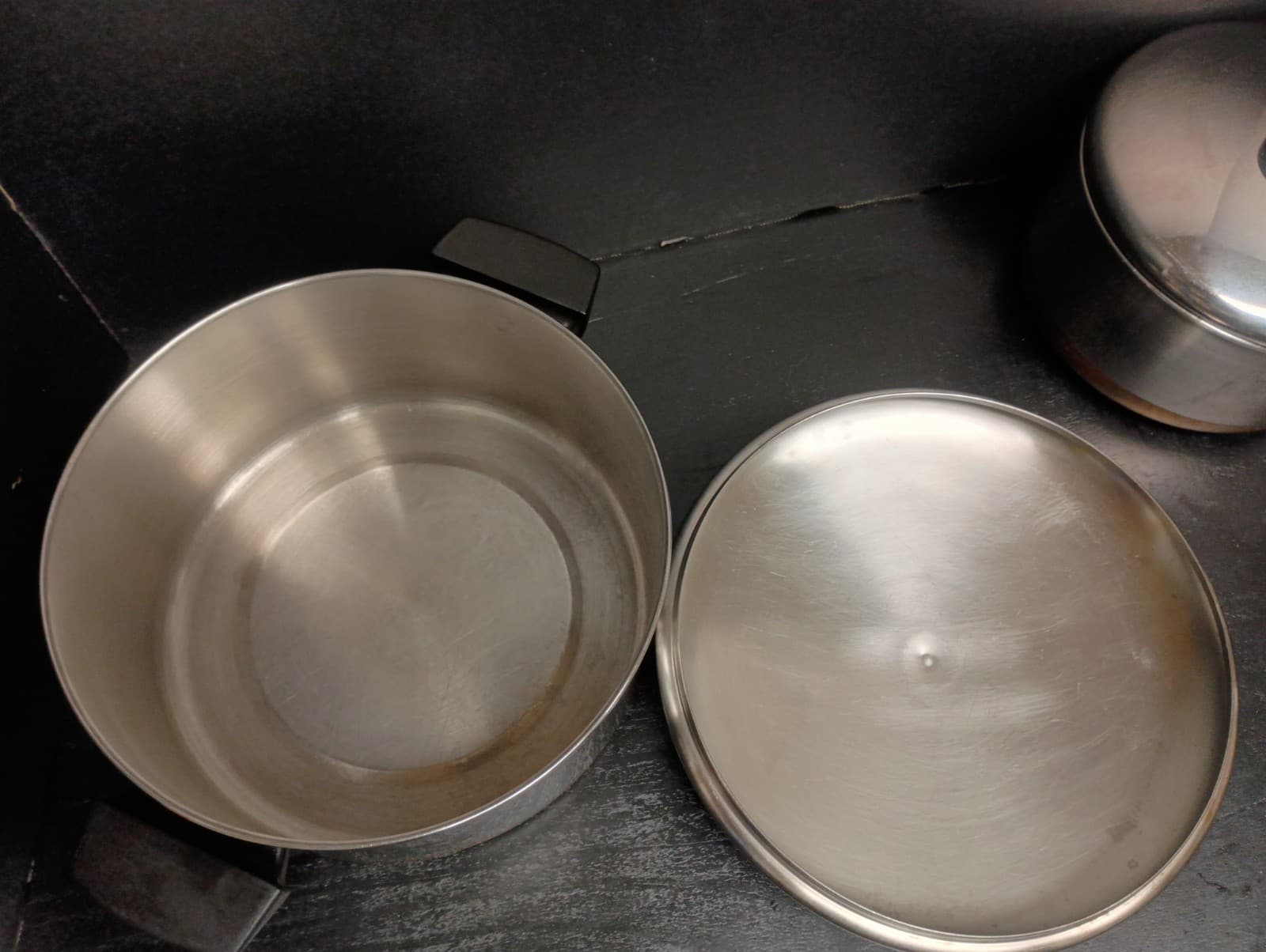 Vtg Set Of 3 Copper Bottom Revere Ware Pots W/ Lids 4.5, 2 & 1.5 QT Stock Sauce 4