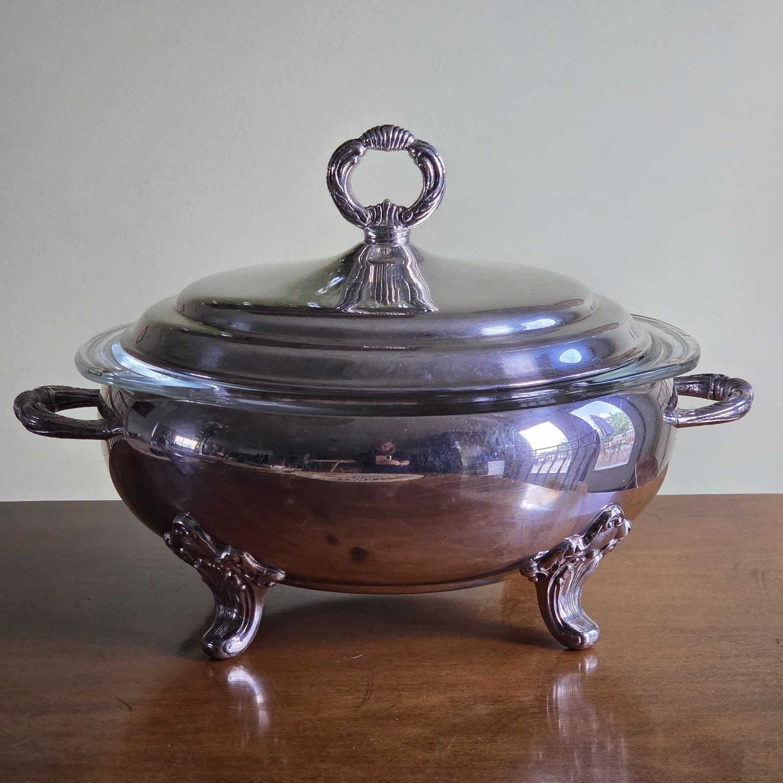 Vintage Sheffield Silver Company Silverplate Casserole Dish With Pyrex 2 Quart