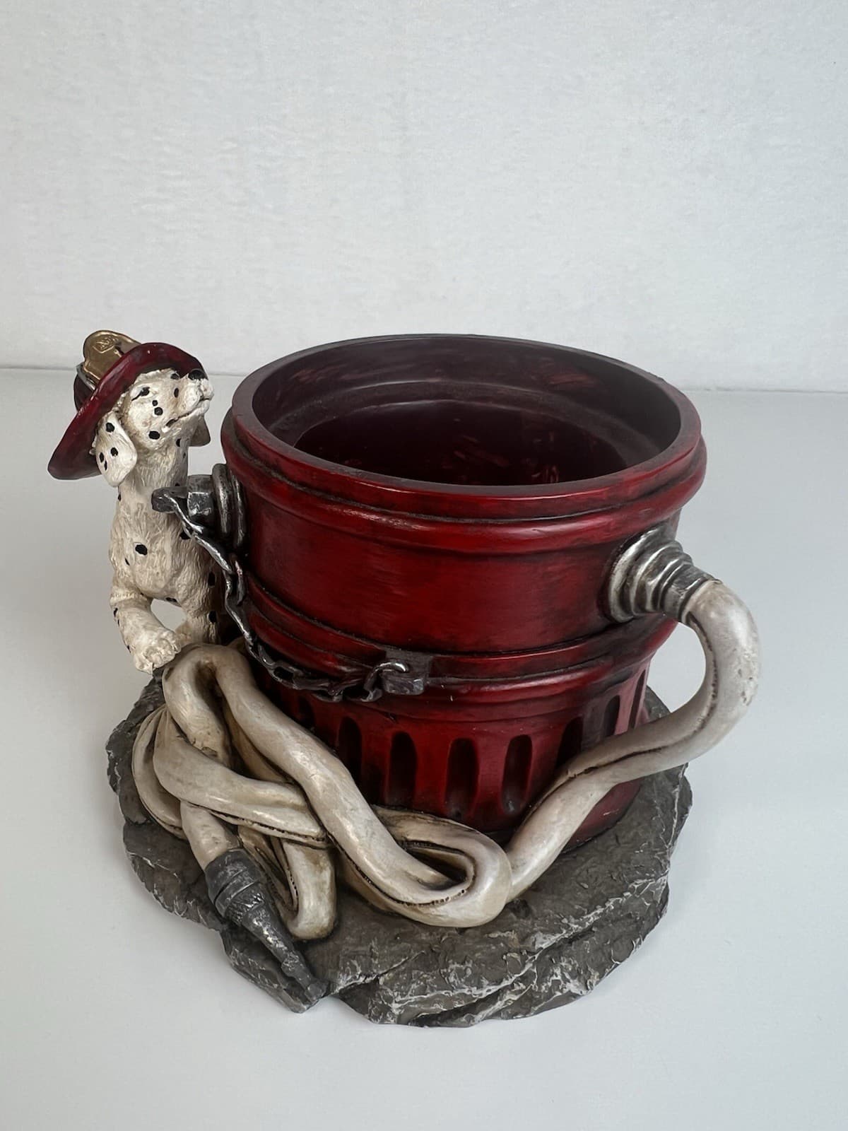 Fireman Firefighter Dalmation Firehydrant Décor Large Candle Holder 4" Resin 2