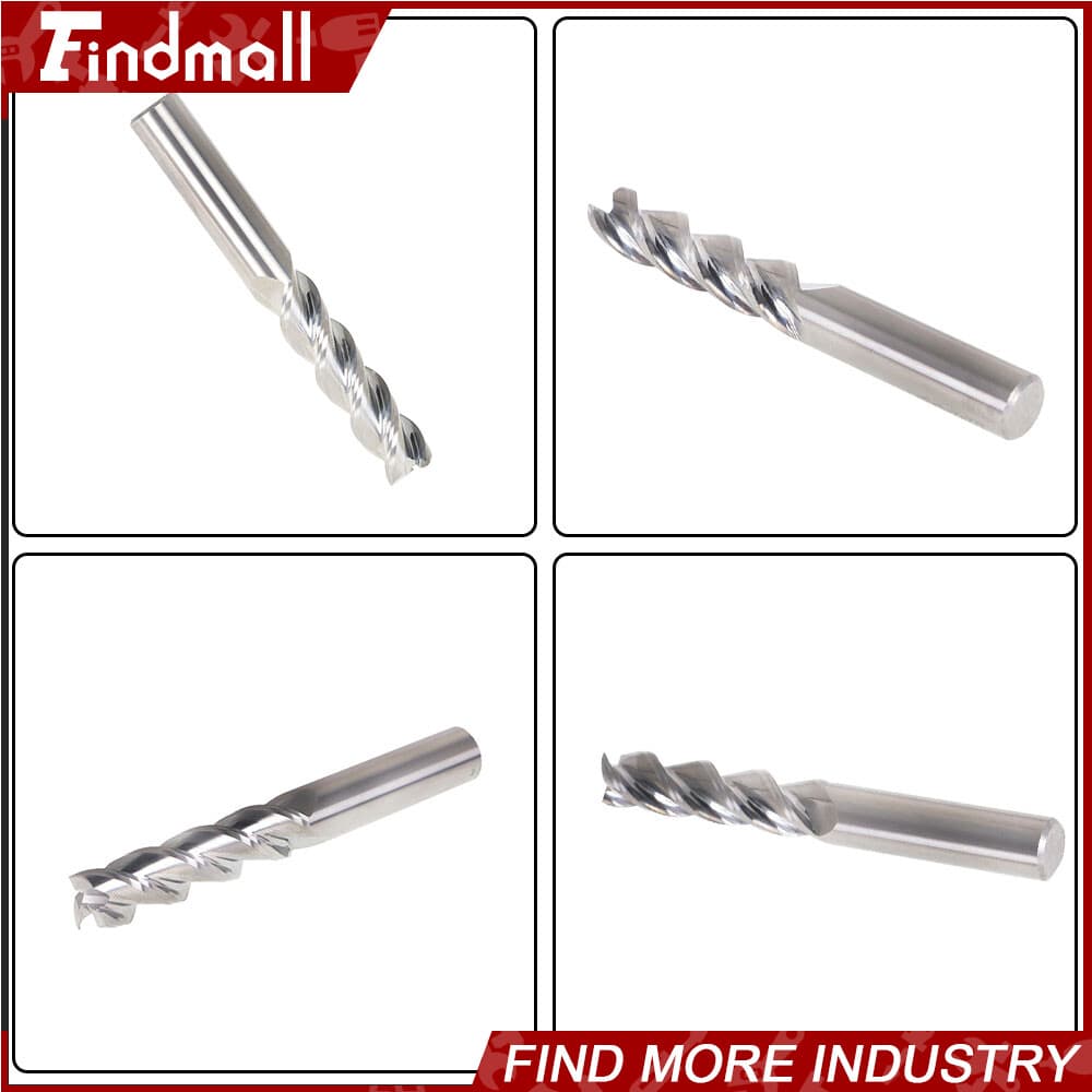 Findmall 5PCS 1/2" Alu-Power 3 Flute Long Length Carbide End Mill for Aluminum 5