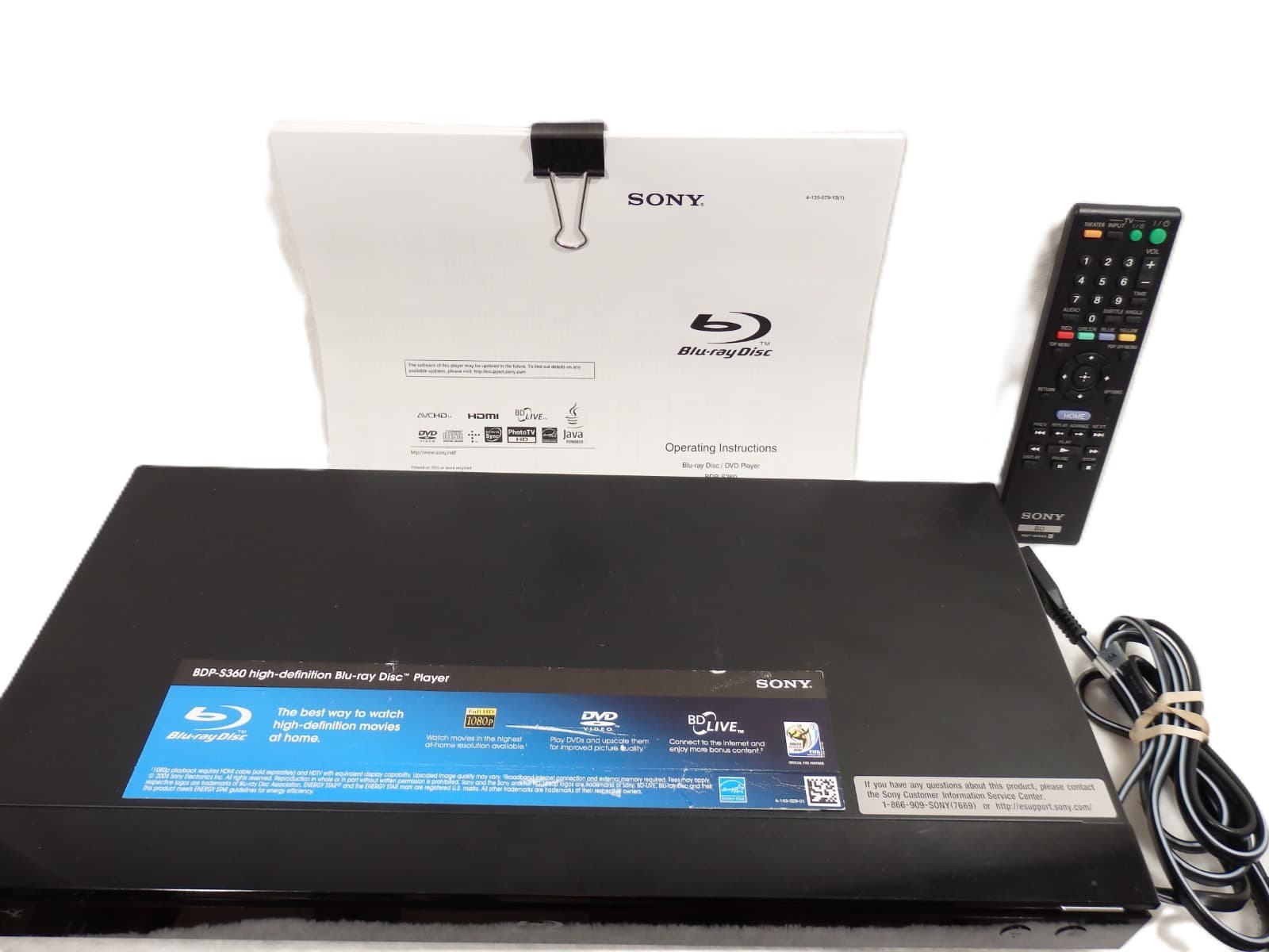 Sony BDP-S360 Blu-ray DVD Player - Tested Working - Remote, Manual, Power Cord 2