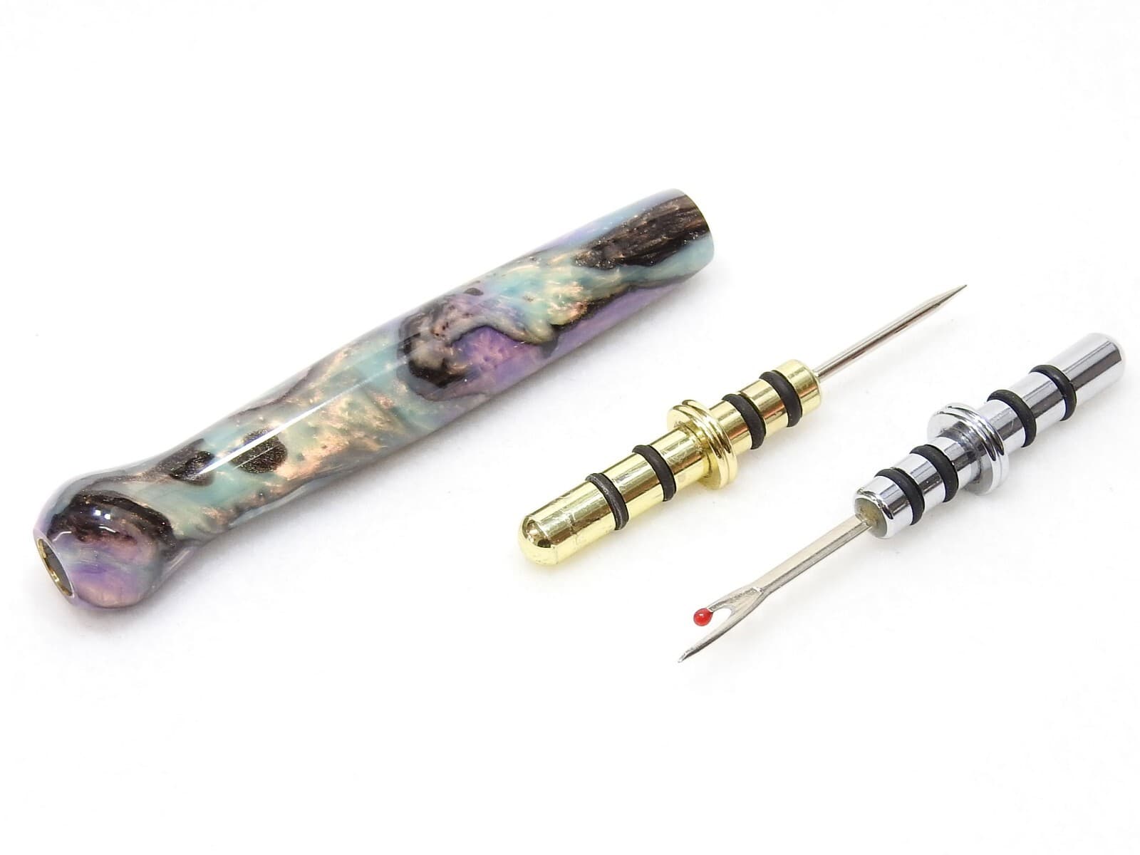 Handmade Double Seam Ripper w/ Sewing Stiletto, Aqua Pink Gold Pearl Acrylic 4