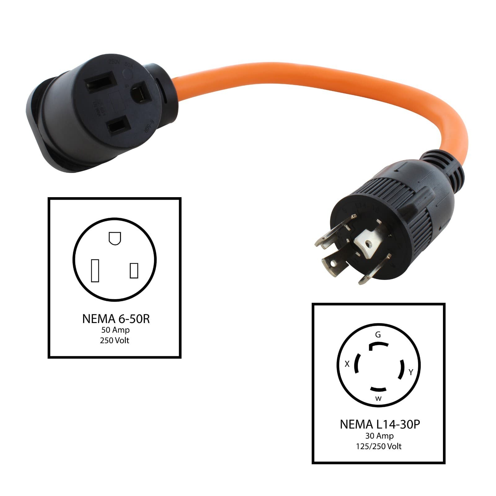 30 Amp NEMA L14-30 Male to 50 Amp NEMA 6-50 Female Adapter Cord by AC WORKS® 2