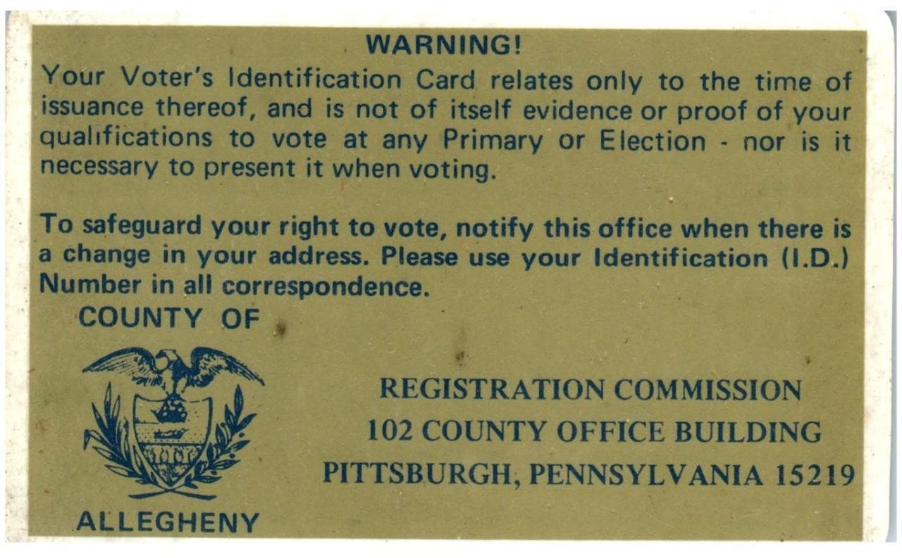 Pennsylvania Voter's Identification Card 1971 2