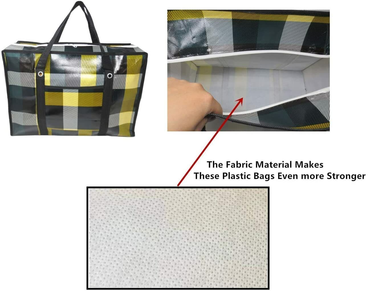 2/4 Reusable Large Plastic Fabric Shopping Laundry Moving Storage Bag Zipper 5
