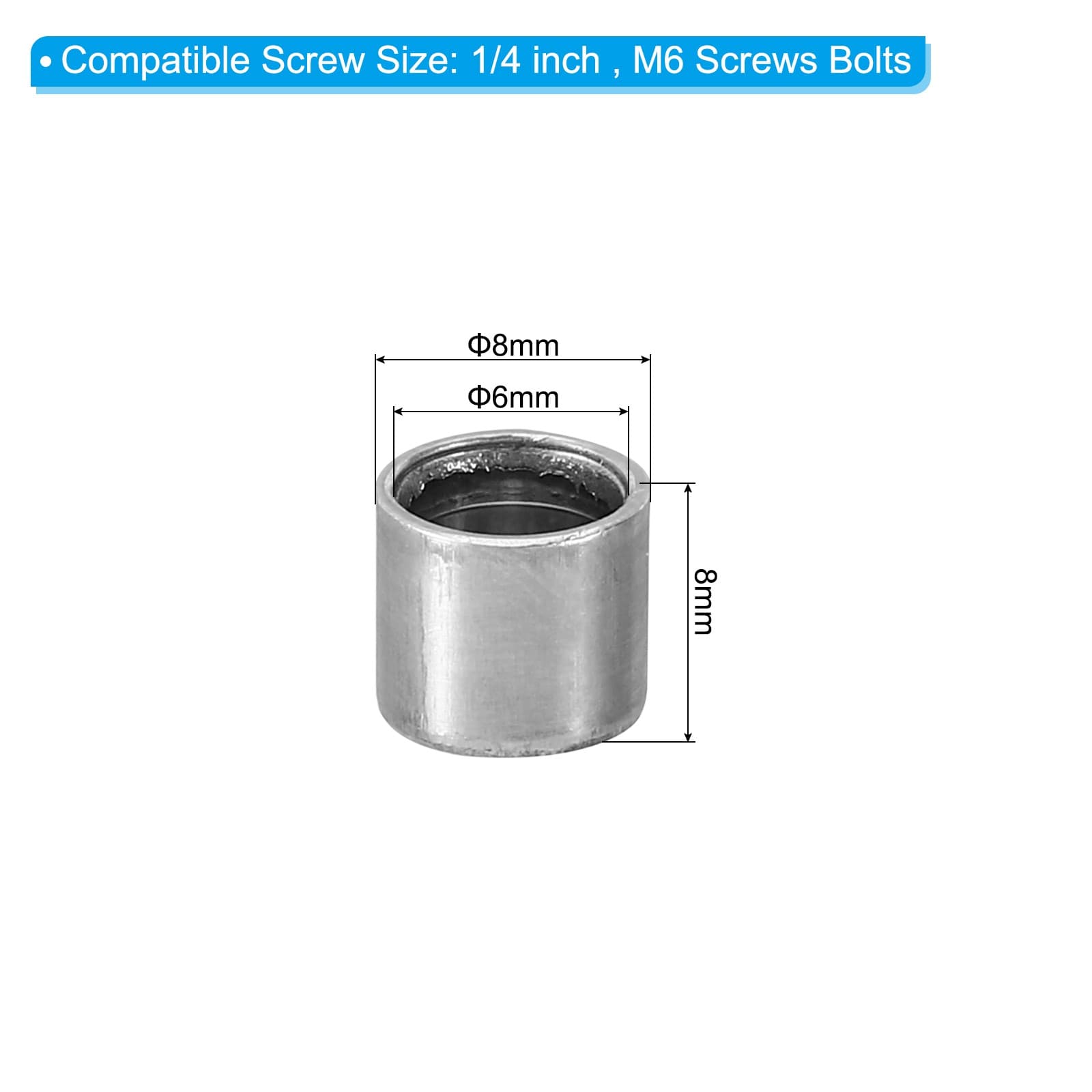 M6 Steel Spacers, 12 Pcs Metal Spacers Steel 6mm ID x 8mm OD x 8mm L 2