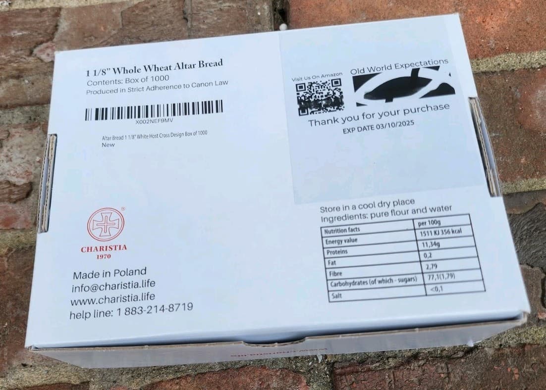 CHARISTIA 1970 Altar Bread 1 3/8" Whole Wheat Cross Design Box of 1000 Communion 2