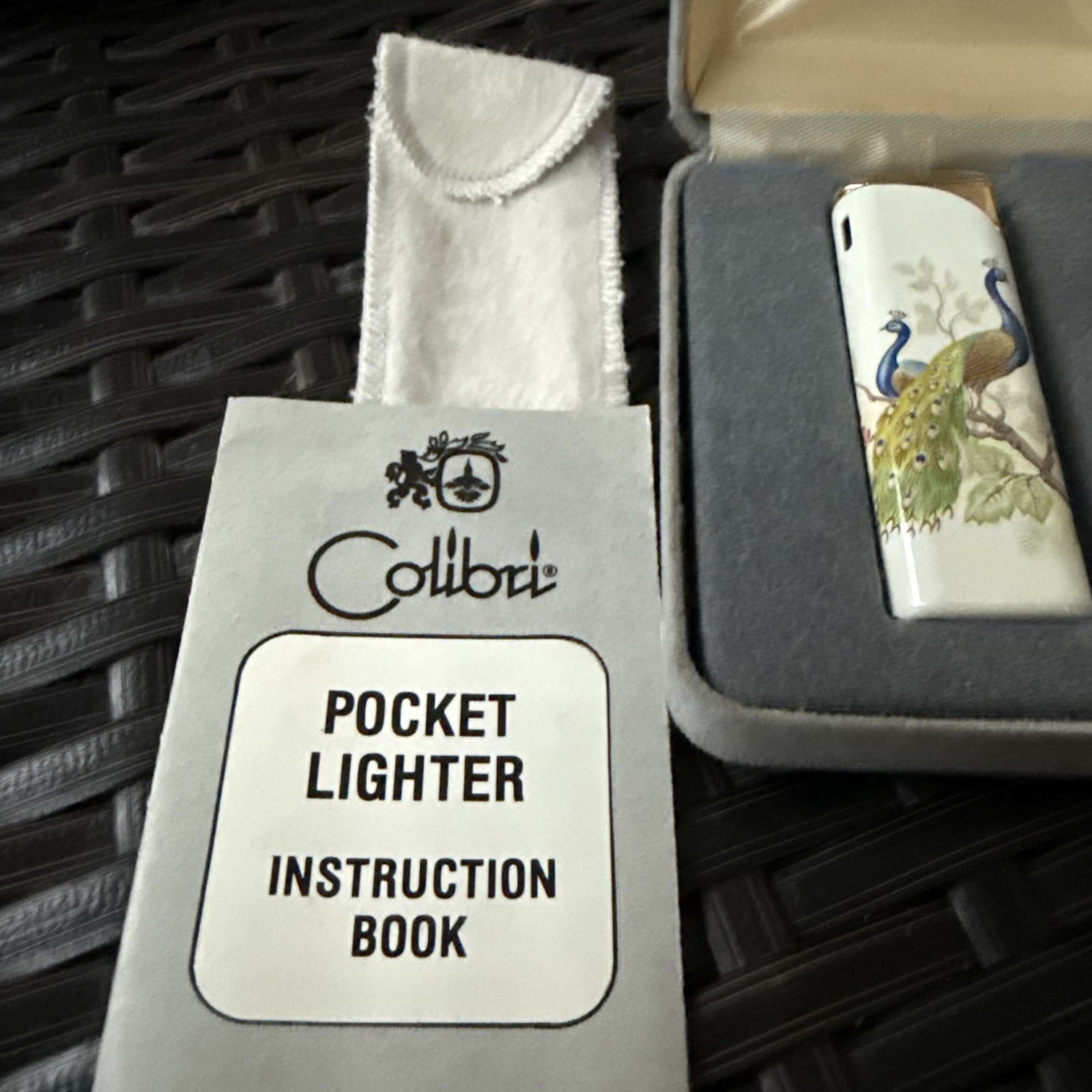 Rare Vintage Colibri Lighter Enameled Peacock With Case 2