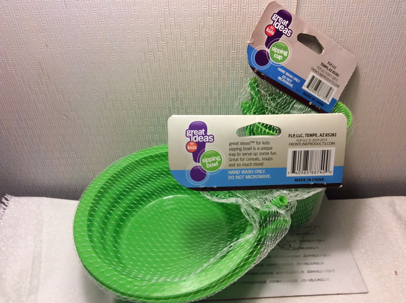 KIDS SIPPING CUPS & SIPPING BOWLS SET OF 4 PIECES New in bag w/tag LIME GREEN 2