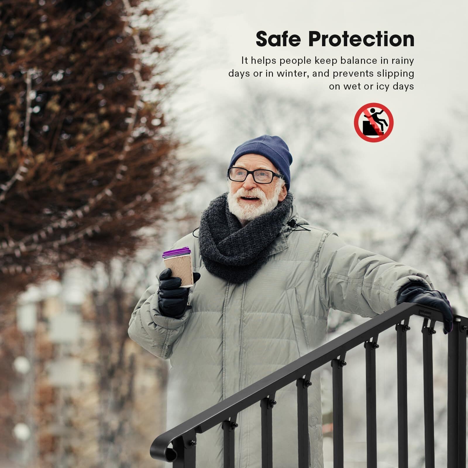 VIVOSUN 2/3/4/5 Steps Wrought Iron Handrail Stair Railing Adjustable Height 6