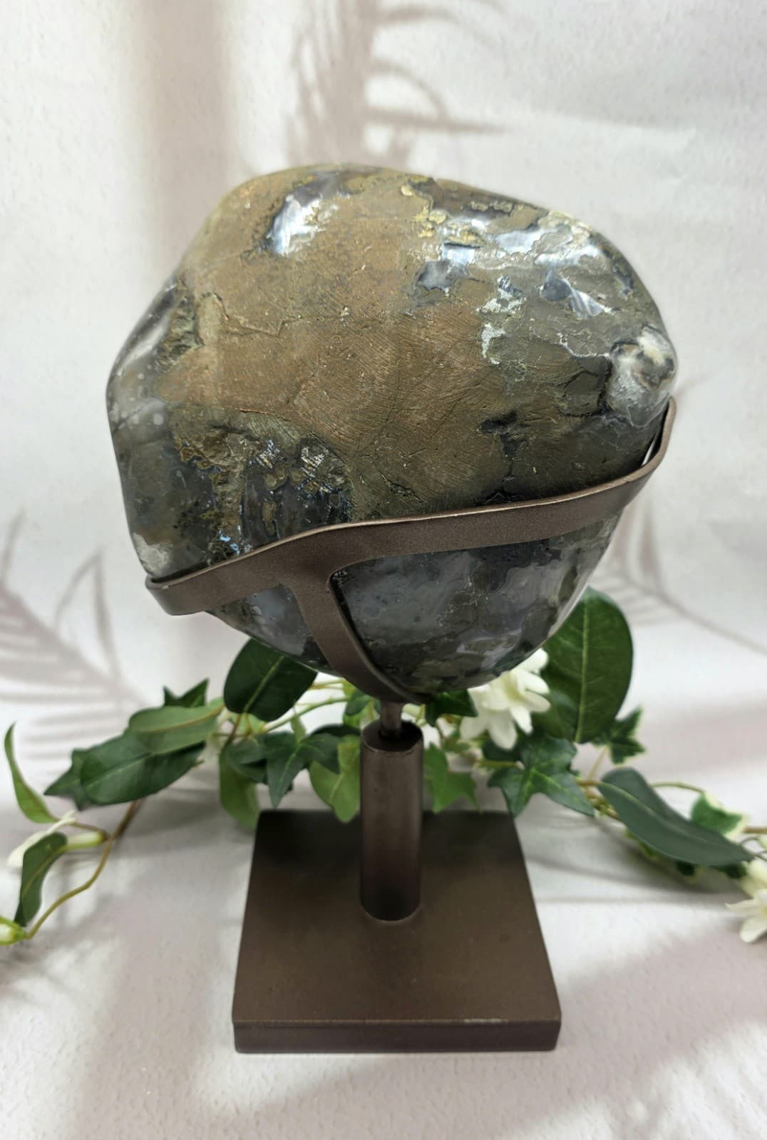 Amethyst with Calcite on Metal Stand, Uruguay Amethyst Cluster, Natural Crystal  4