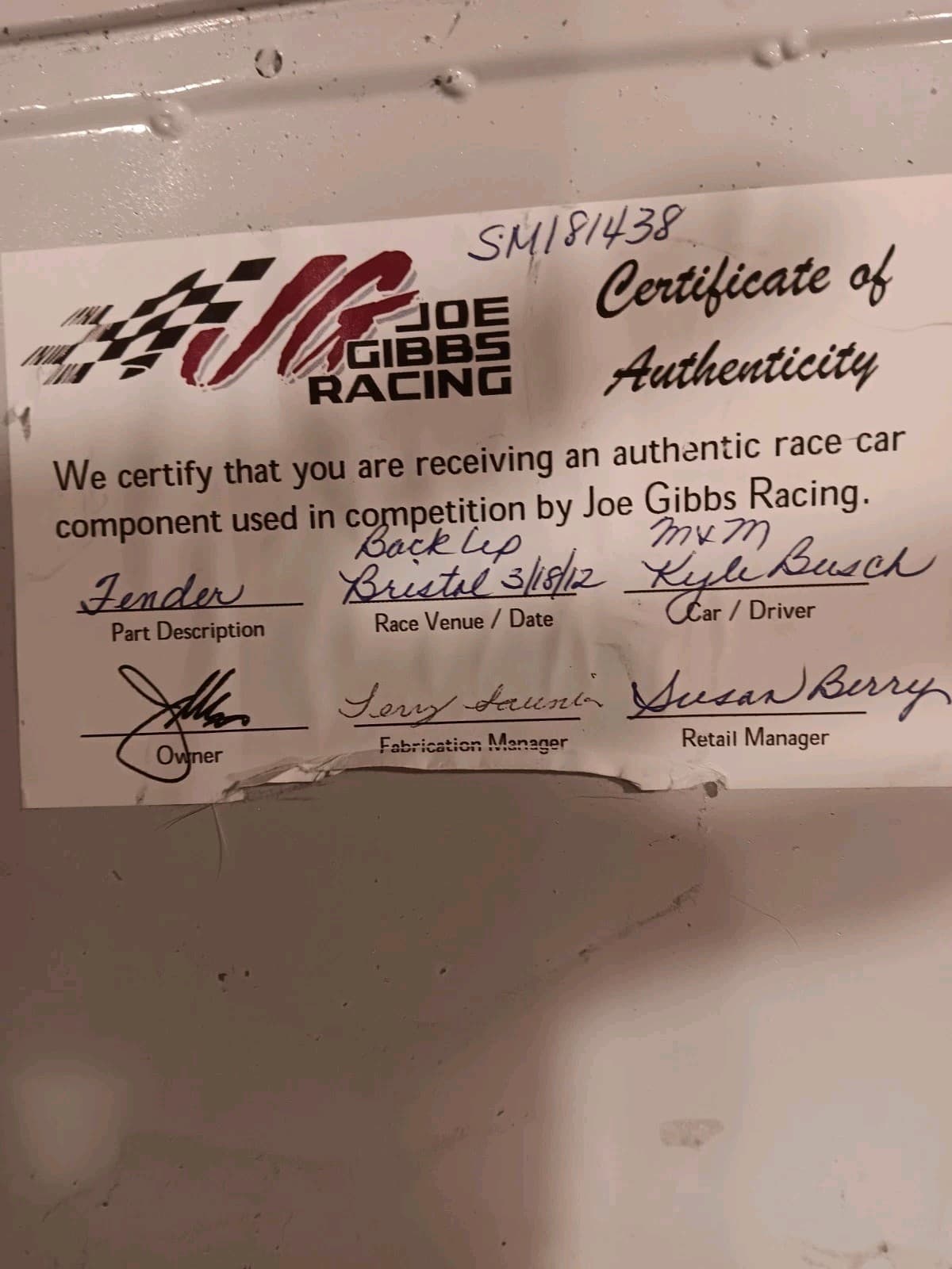 Kyle Busch 2012 M&M's Bristol Bkup Fender Certified + XL JGR ARRIS P-CREW SHIRT  4